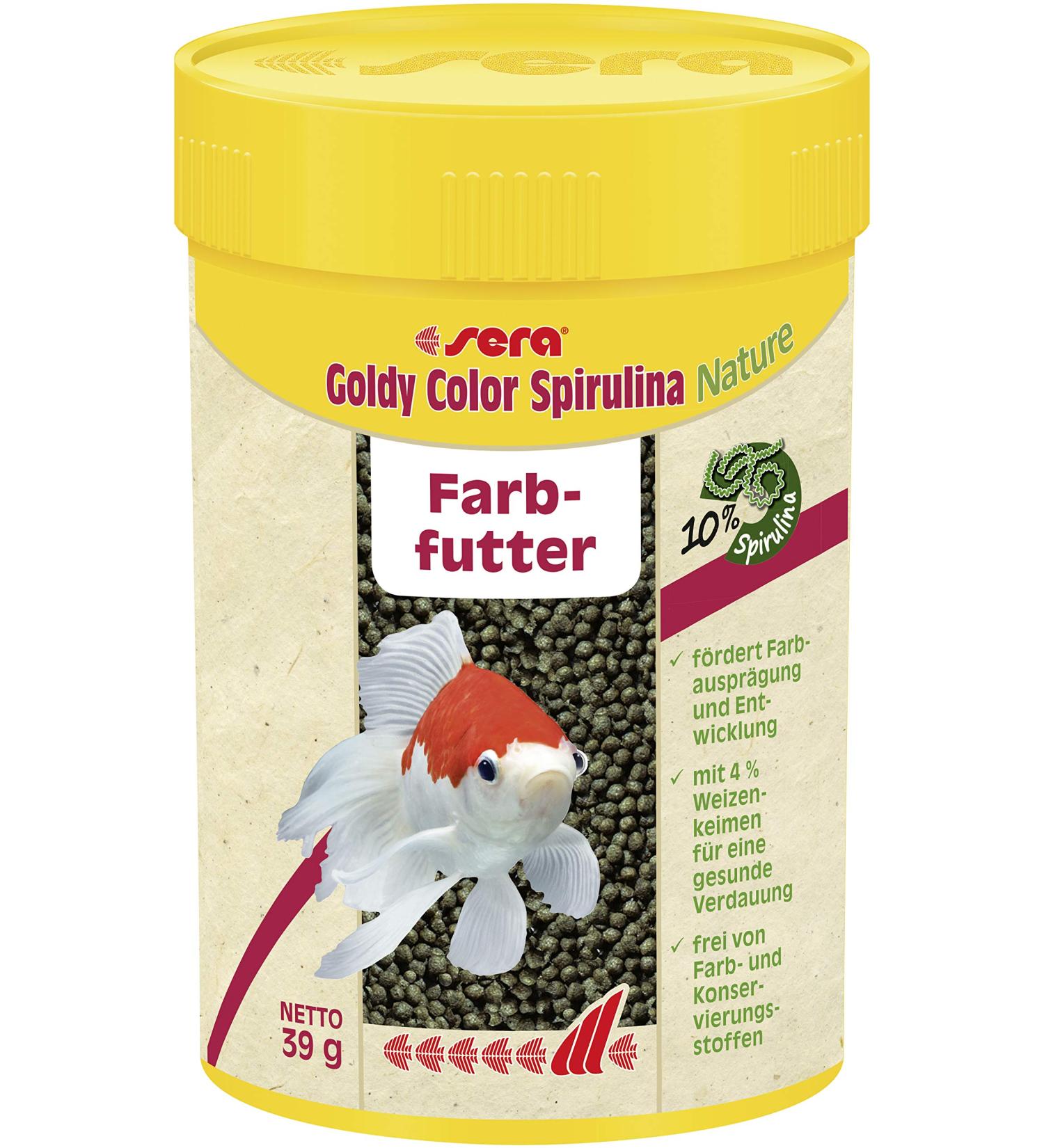 Sera Goldy Color Spirulina Nature 100 ml - color fodder for goldfish with 10 % spirulina goldfish feed for the aquarium with high feed evaluability and thus less algae granules for color 100 ml (1 Pack)