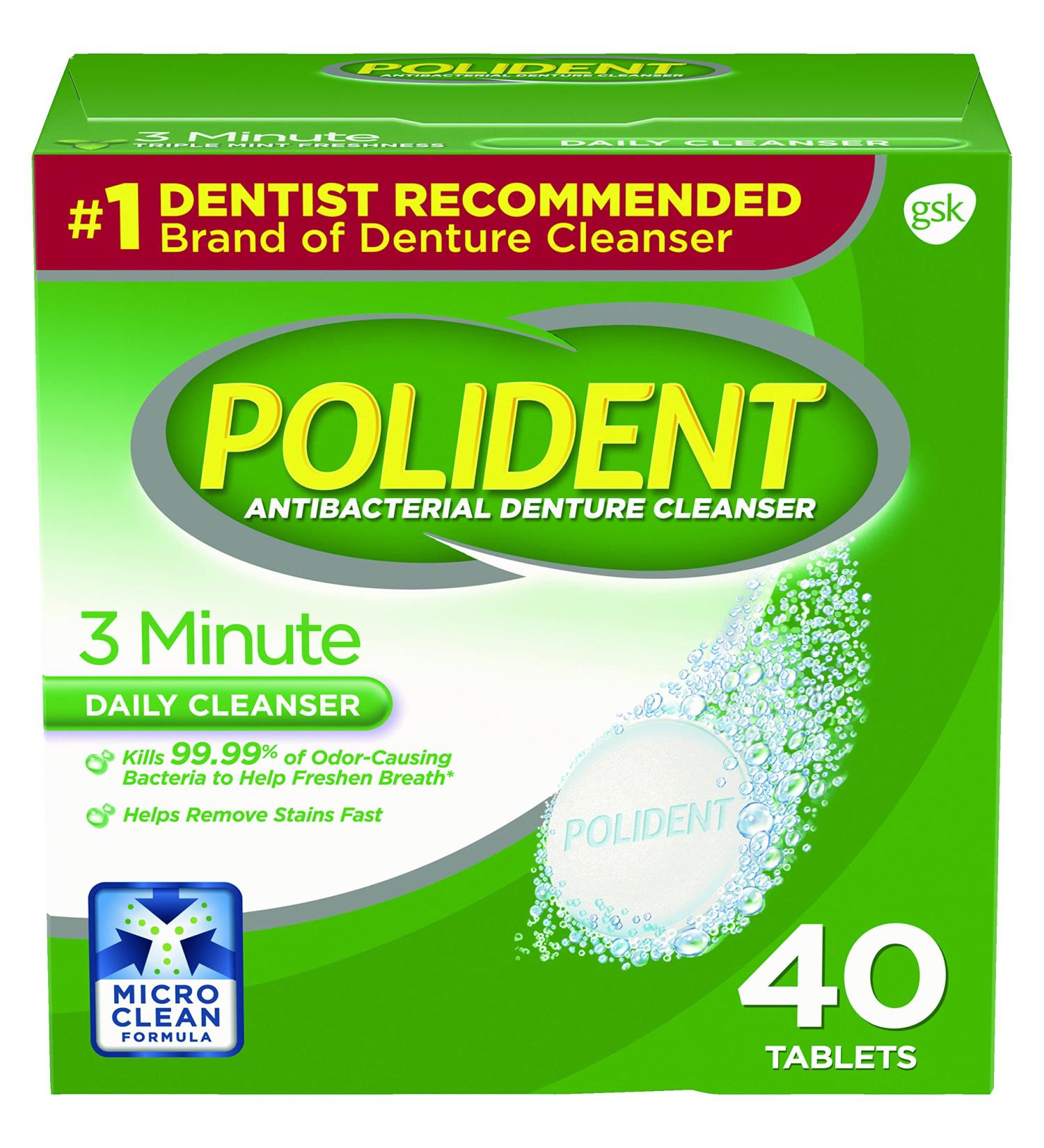Polident Denture Cleanser Tablets - 3 Minute, 40 Count x 2 Pack - Buy Online on GoSupps.com