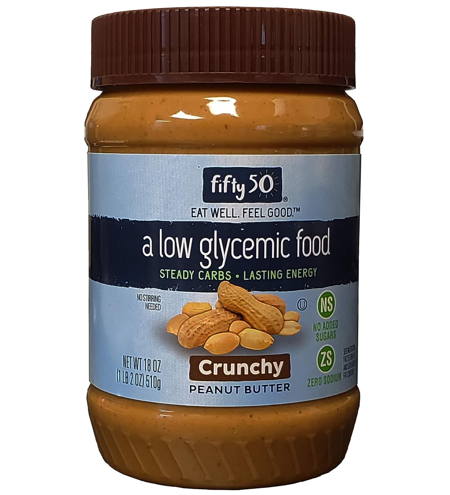Fifty 50 Low Glycemic Crunchy Peanut Butter 18 oz - Healthy Snack Option - Buy Online on GoSupps.com