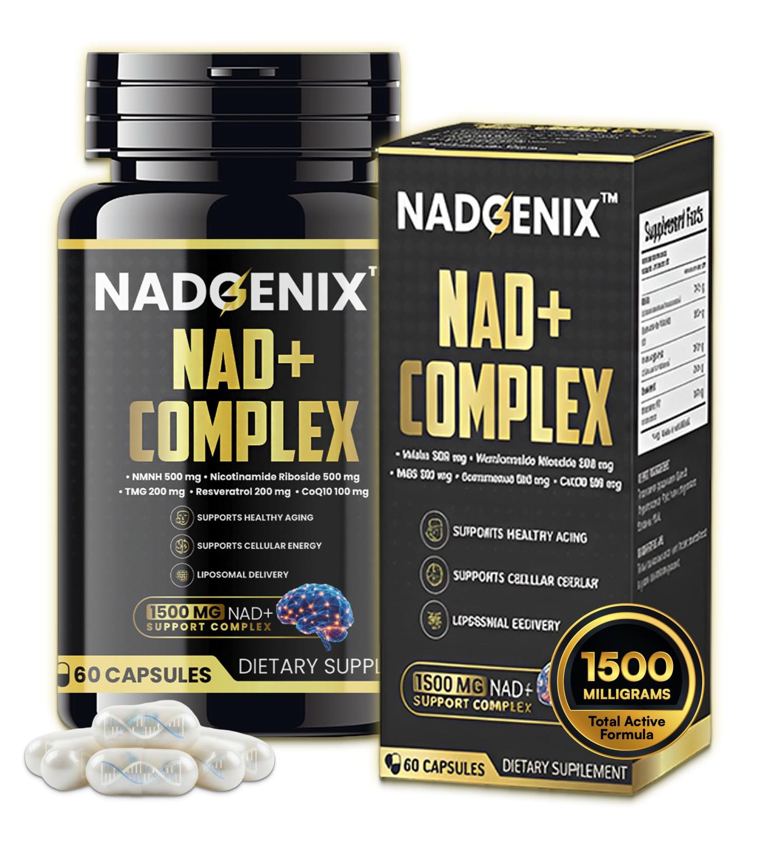 Product Maxx NADGENIX NAD+ Supplement NMNH 500mg Nicotinamide Riboside TMG Resveratrol & CoQ10 Cellular Energy & Healthy Aging 60 Capsules High Absorption Liposomal Delivery - Buy Online on GoSupps.com