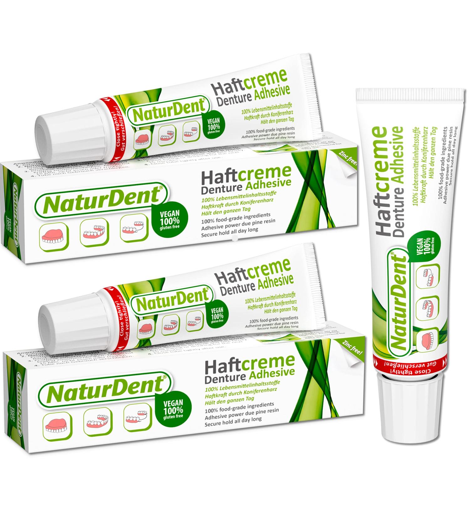 NaturDent Waterproof Zinc-Free Denture Adhesive | Ultra Strong Hold Dental Glue for Upper & Lower Dentures | 100% Food Grade Ingredients | Pack of 3 - Buy Online on GoSupps.com