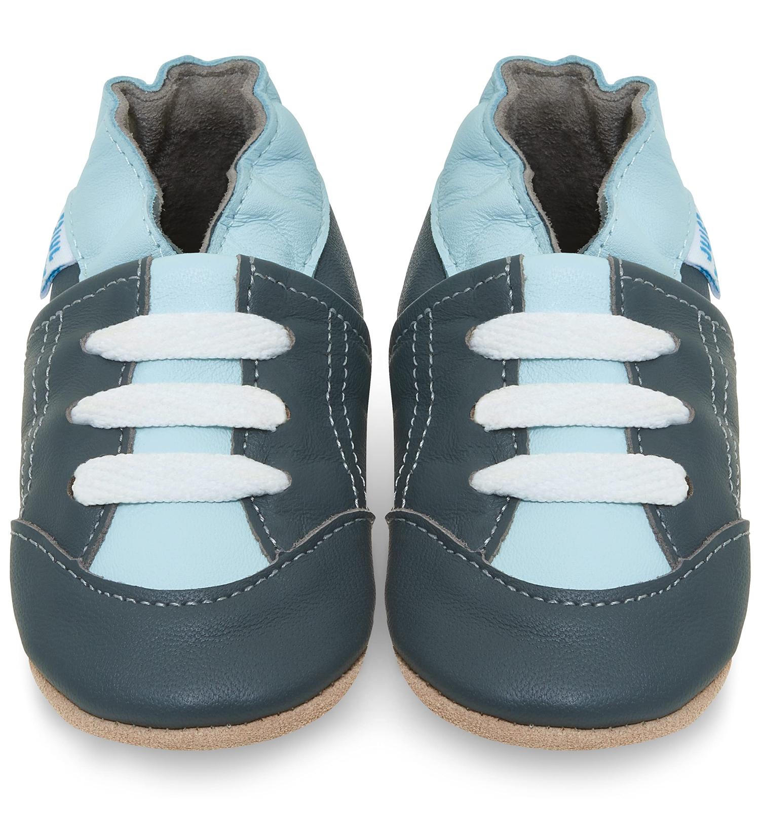 Soft Sole Leather Baby Shoes for Boys and Girls | Grey Trainers 0-6 Months - Buy Online on GoSupps.com