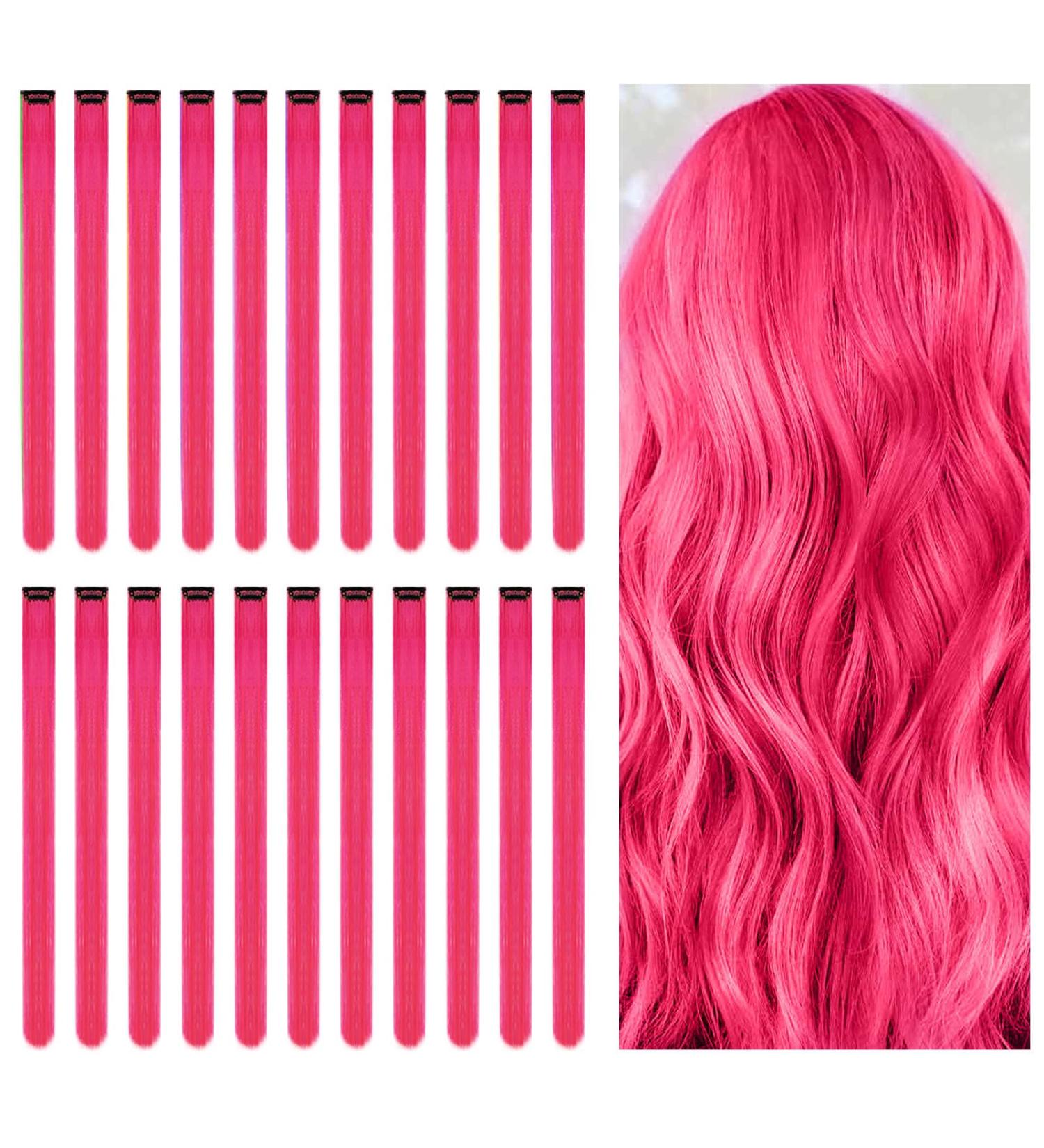 22 PCS Rainbow Colored Hair Extensions - Aomig Clip-In Pink Strands for Women & Girls | 22 Inches Straight Party Accessories - Buy Online on GoSupps.com