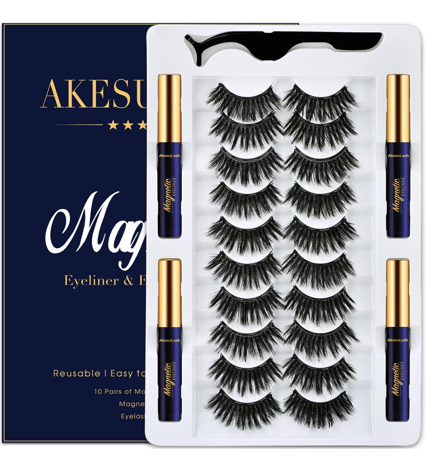 Magnetic Eyelashes Kit - 10 Pairs Reusable Cat Eye Lashes with Applicator & Eyeliner | Natural Look & Long Lasting Quality - Buy Online on GoSupps.com