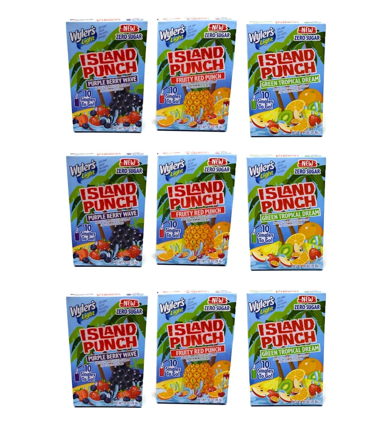 Wyler's Light Island Punch Singles to Go - Variety Pack - Sugar Free - Gluten Free - No Caffeine - 90 Flavor Packets Total - 3 Flavors - Fruity Red Punch Green Tropical Dream and Purple Berry Wave - Buy Online on GoSupps.com