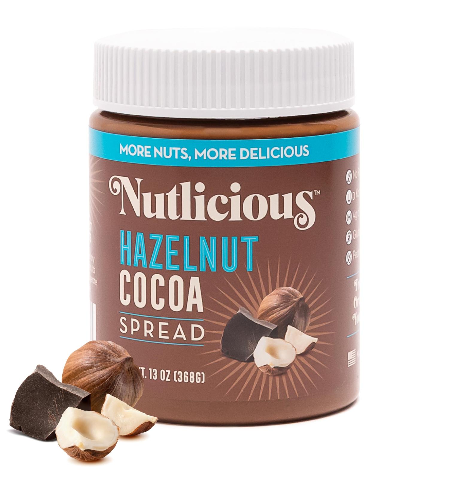 Hazelnut Cocoa Spread 13 oz - Nutlicious Roasted Hazelnuts No Palm Oil 4g Protein Made in USA - International Shipping Available - Buy Online on GoSupps.com