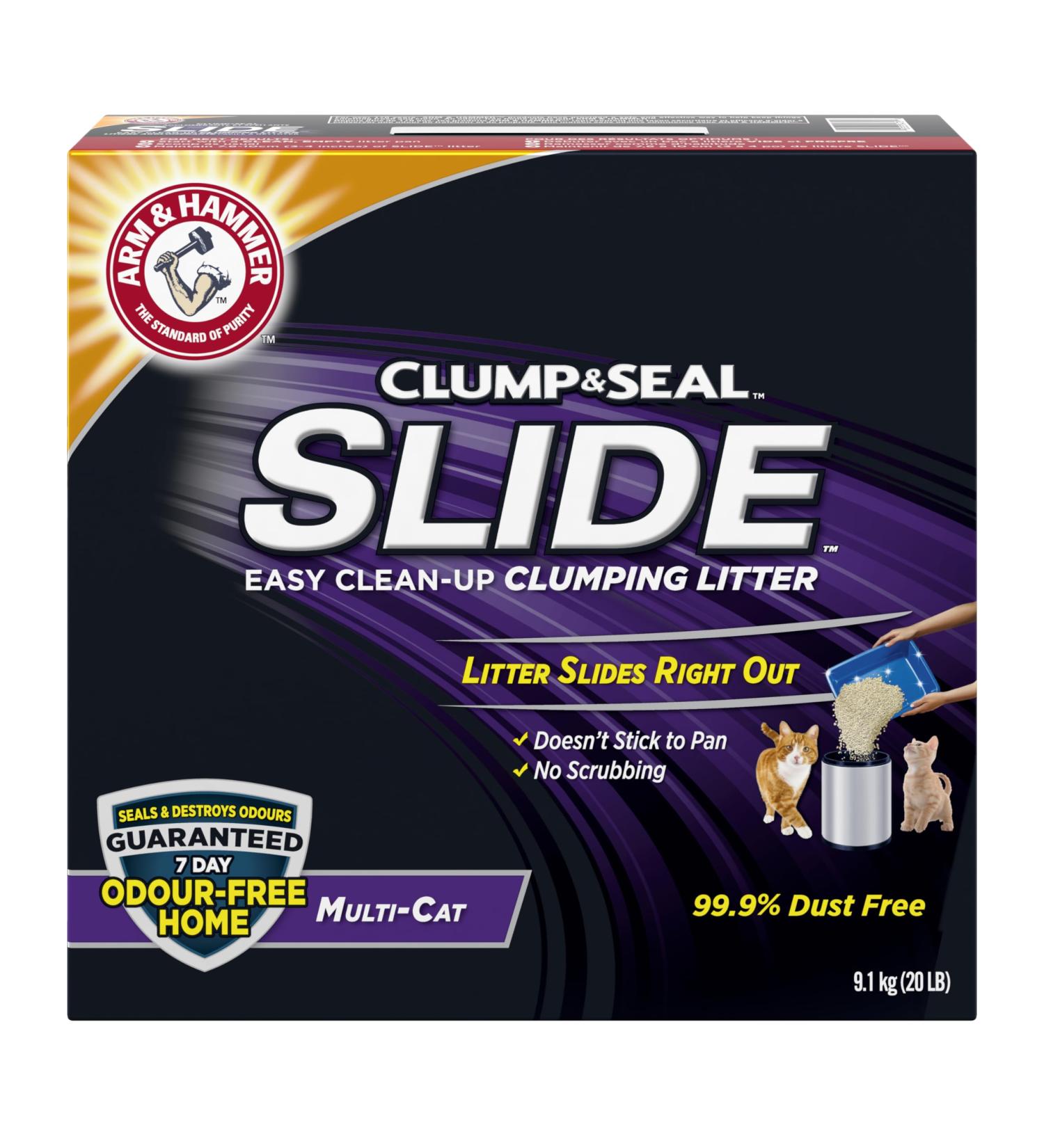 Arm & Hammer Clump & Seal Slide Clay Cat Litter 9.1kg Odour Control Dust Free Clumping Litter Slide 9.1kg - Buy Online on GoSupps.com