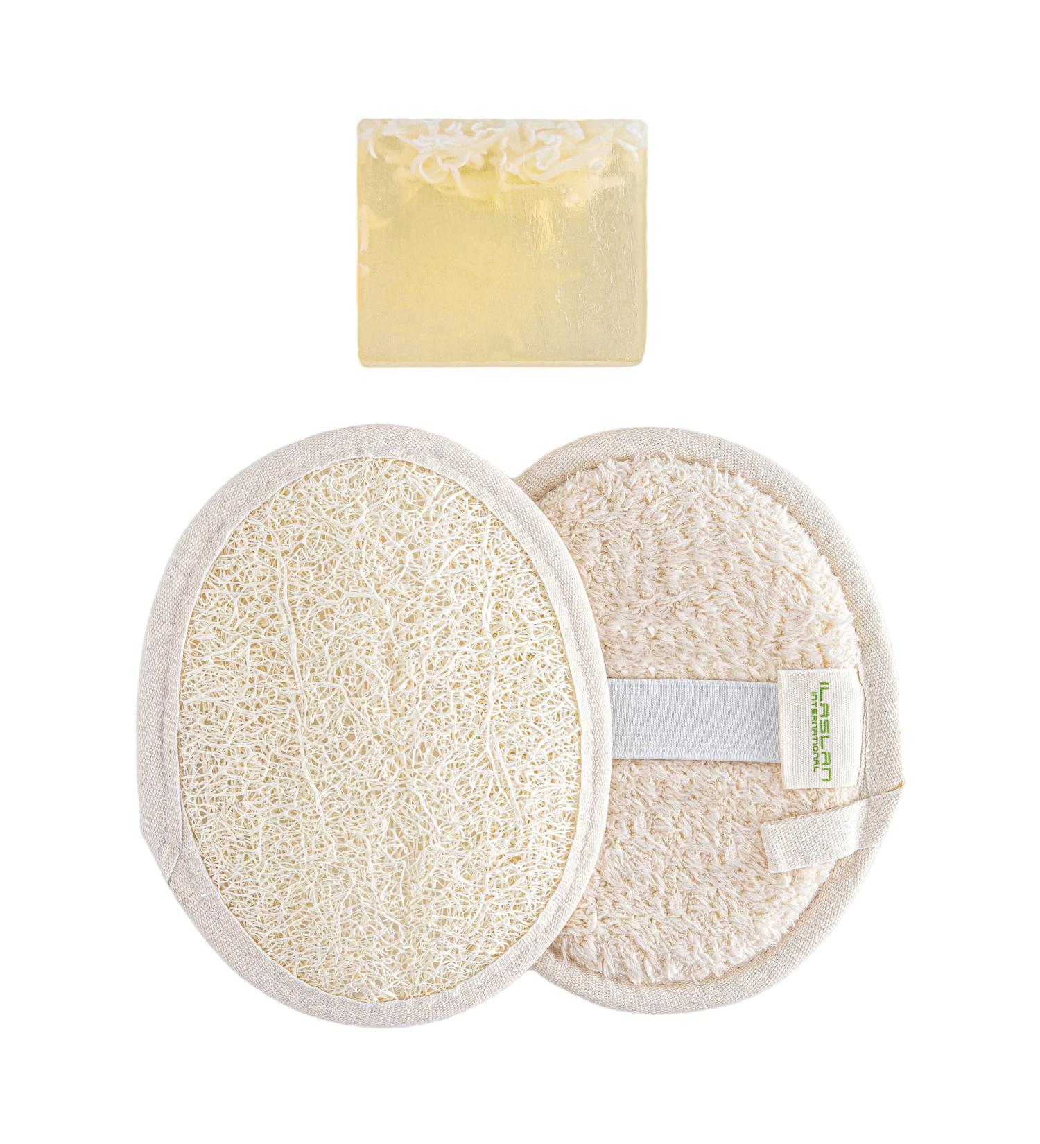 Natural Loofah Exfoliating Body Scrubber & Goat Milk Soap Bar Gentle Shower Scrub for Men & Women - Pack of 1 - Buy Online on GoSupps.com