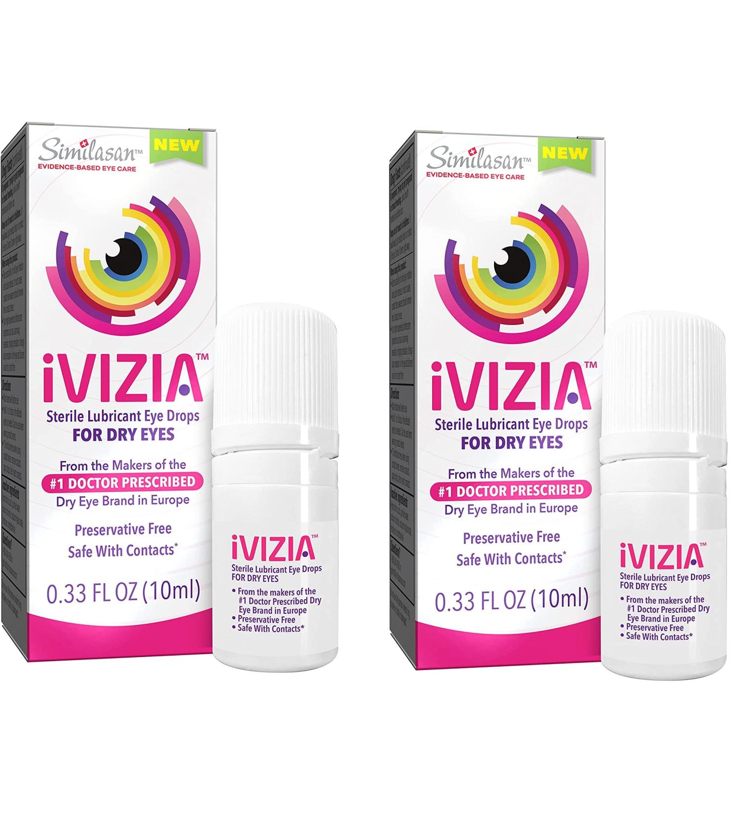 iVIZIA Sterile Lubricant Eye Drops - Preservative-Free Dry Eye Relief 0.33 fl oz (Pack of 2) - Contact Lens Friendly & Moisturizing - Buy Online on GoSupps.com