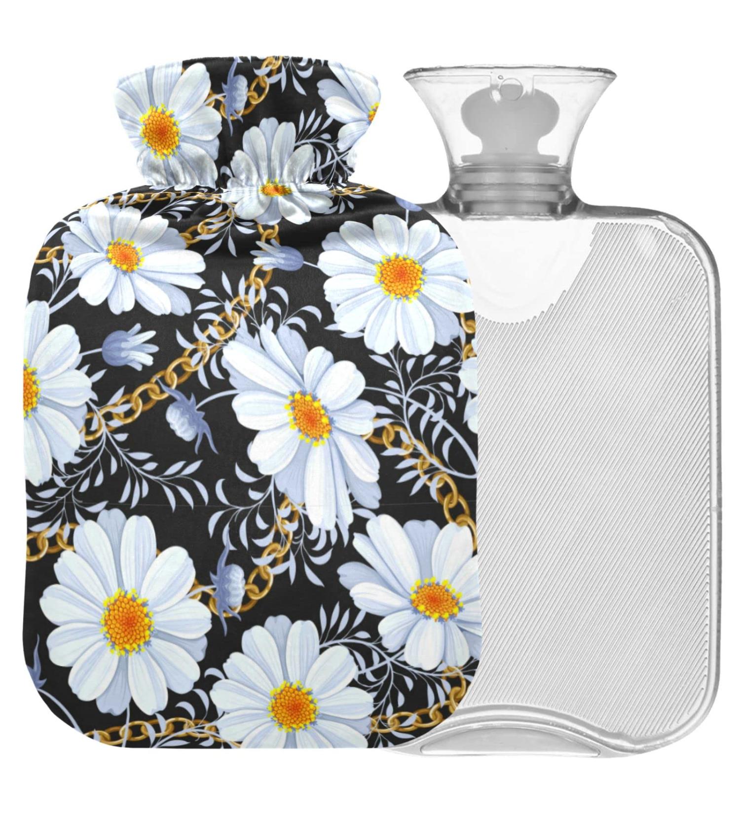 NAANLE Floral Daisy Transparent Hot Water Bottle - 2L Large for Menstrual Cramps Pain Relief & Heat Therapy | International Shipping - Buy Online on GoSupps.com