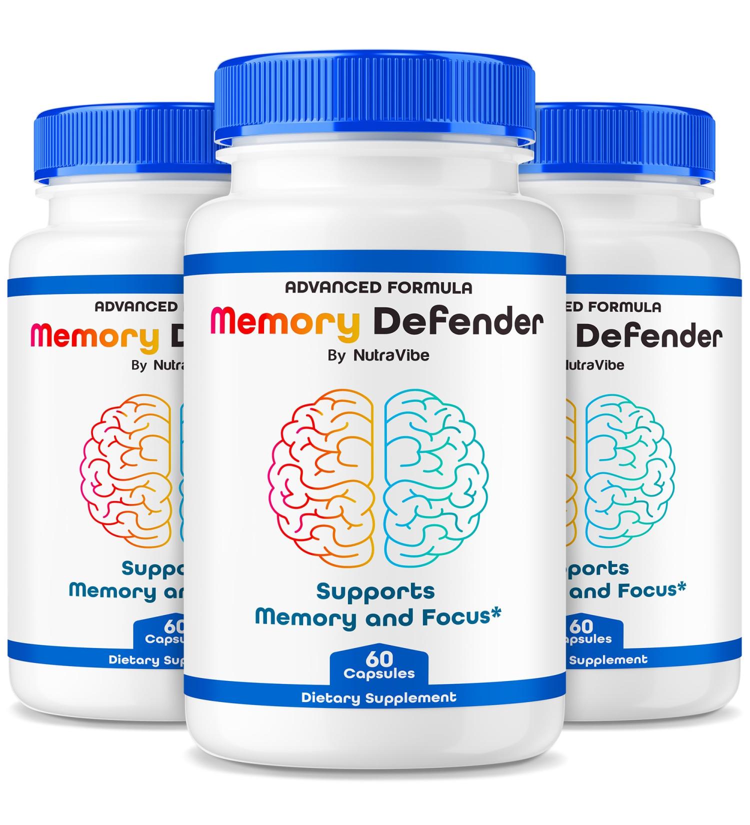 (3 Pack) Memory Defender Capsules- Premium Daily Support to Sharpen Memory Focus & Concentration All-Natural Ingredients for Balanced Health and Function Easy-to-Swallow Pills (180 Capsules) - Buy Online on GoSupps.com