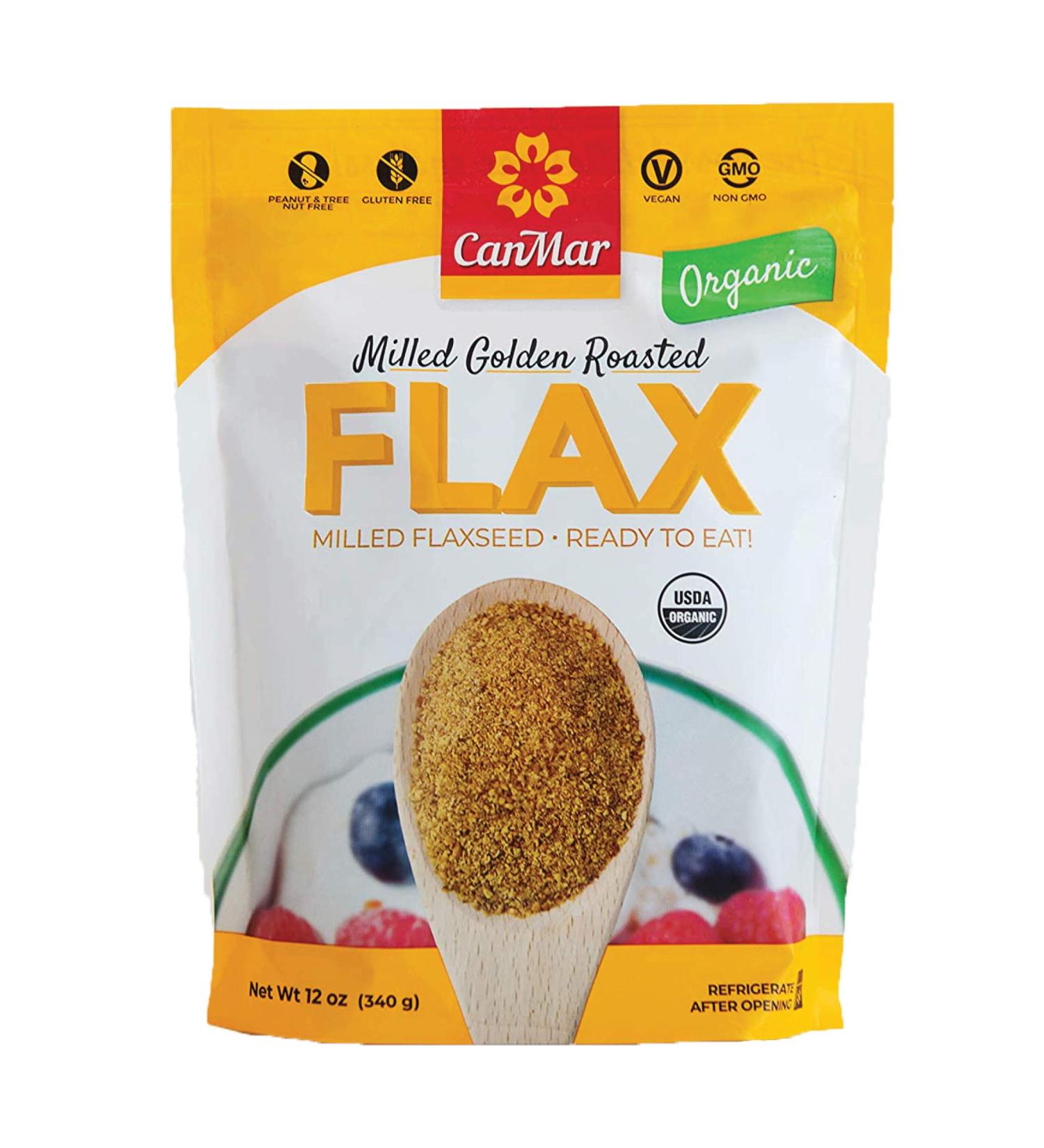 CanMar Organic Milled Golden Roasted Flaxseed 12oz - Gluten-Free & Nut-Free | Omega-3, Fibre, Plant-Based Protein with Toasted Taste - Buy Online on GoSupps.com