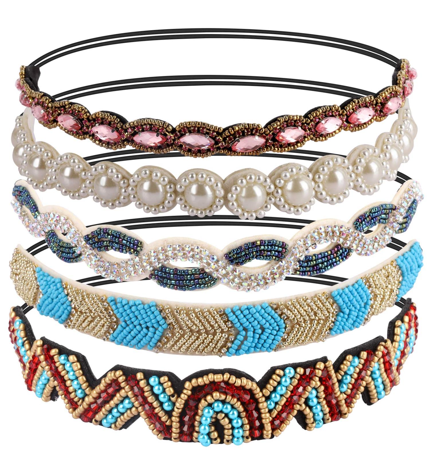 Teenitor Rhinestone Beaded Elastic Jewel Headband Set for Women - Hippie Boho Hair Accessories (5pcs) - Buy Online on GoSupps.com