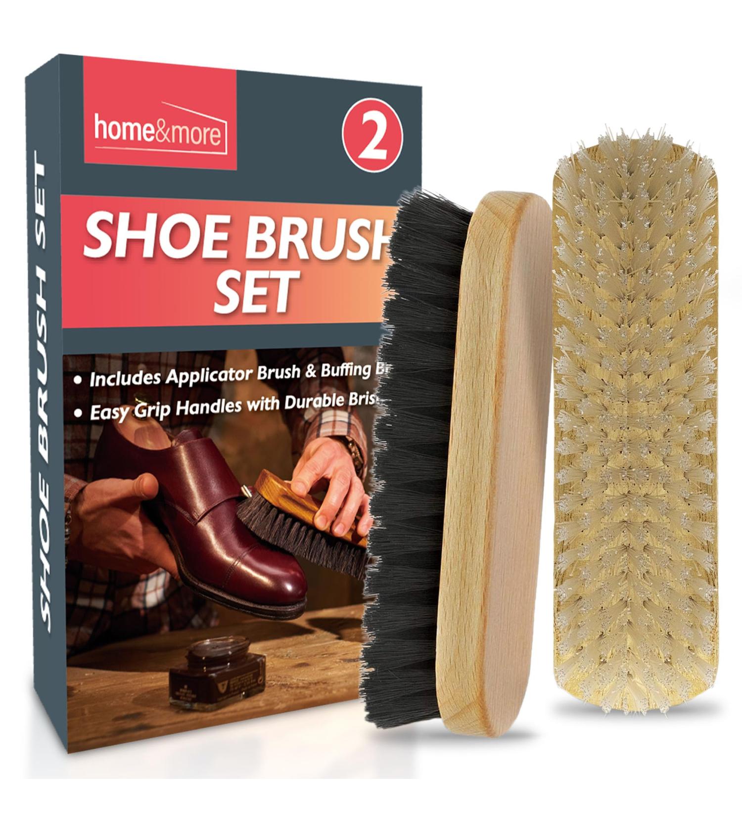 2pk Shoe Brush Set | Traditional Shoe Polish Brushes Ideal for Leather Shoes Boots Suede | Wooden Handle Shoe Cleaning Brush | Boot Brush | Shoe Cleaner Brush | Boot Polish Brush | Suede Shoe Brush - Buy Online on GoSupps.com