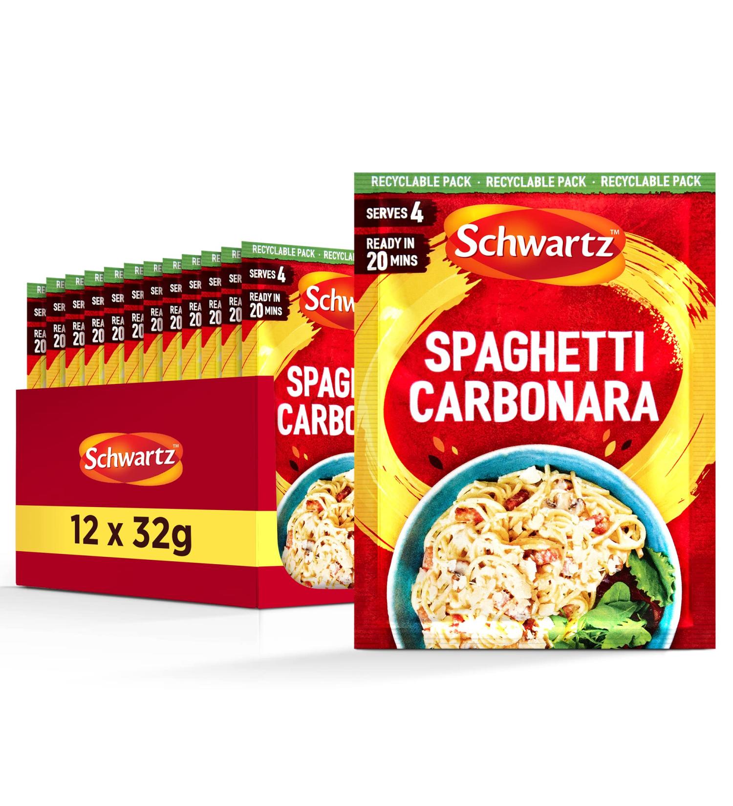 McCormick Schwartz Spaghetti Carbonara Recipe Mix 32g Pack of 12 No artificial colors or flavors No added preservatives or MSG Suitable for vegetarians - Buy Online on GoSupps.com