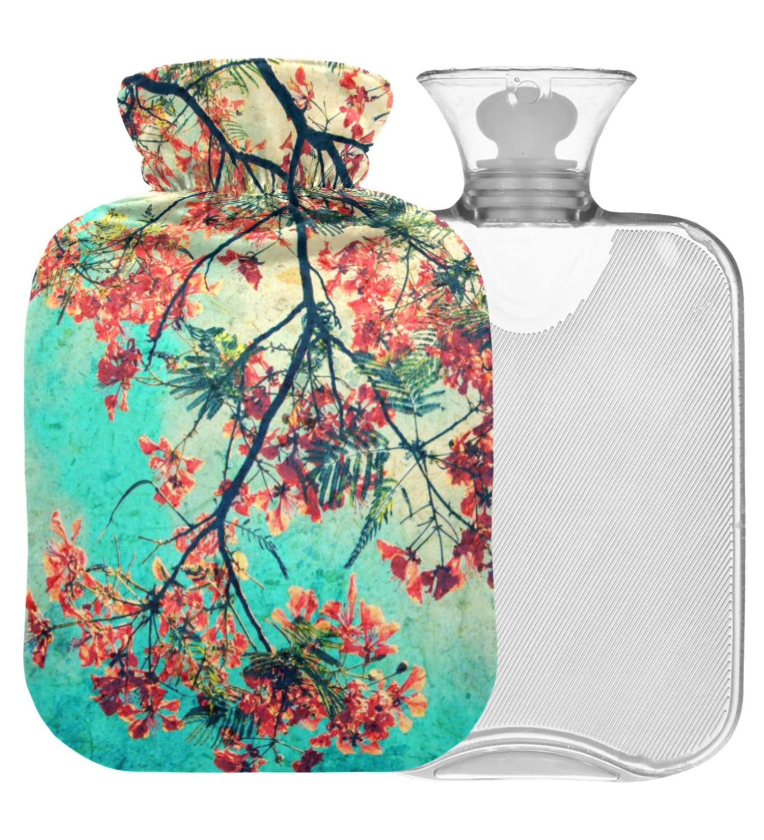 Naanle Orange Peacock Flowers Hot Water Bottle with Lid | 2L Heat Bottle for Back Pain Relief & Cold Therapy - International Shipping Available - Buy Online on GoSupps.com