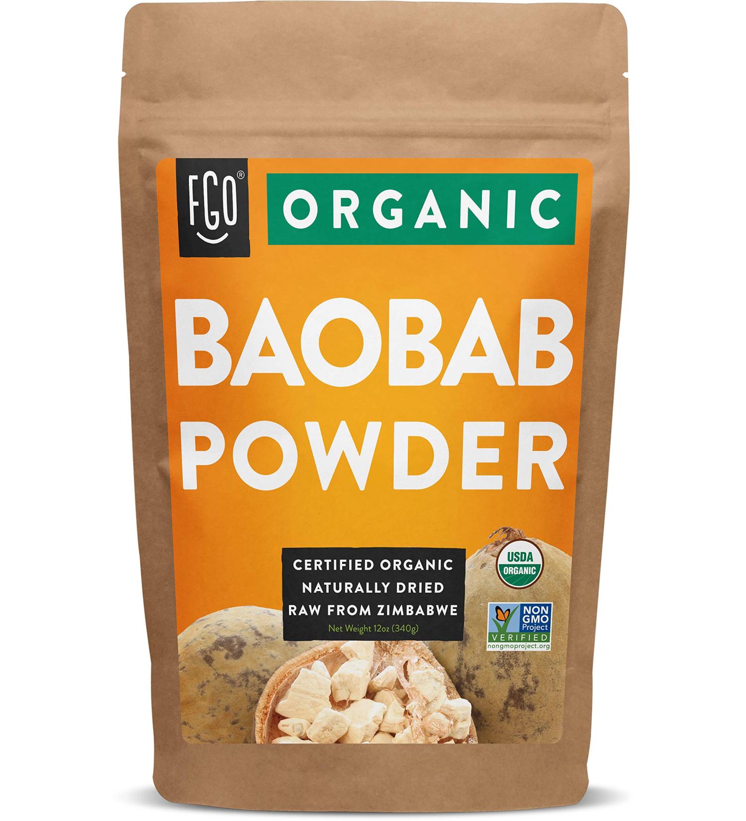 FGO Organic Baobab Powder from Zimbabwe - 12oz Resealable Bag (1 Pack) - Buy Online on GoSupps.com