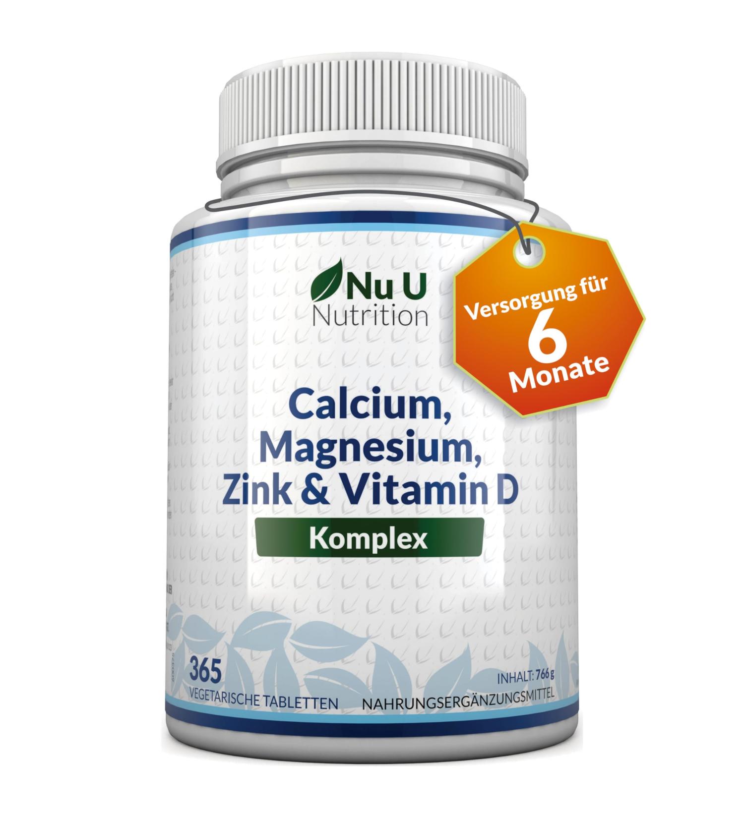 Calcium Magnesium Zinc & Vitamin D3 - 365 Vegetarian Tablets | High-Dose 800mg Calcium Complex | Nu U Nutrition - International Shipping Available - Buy Online on GoSupps.com