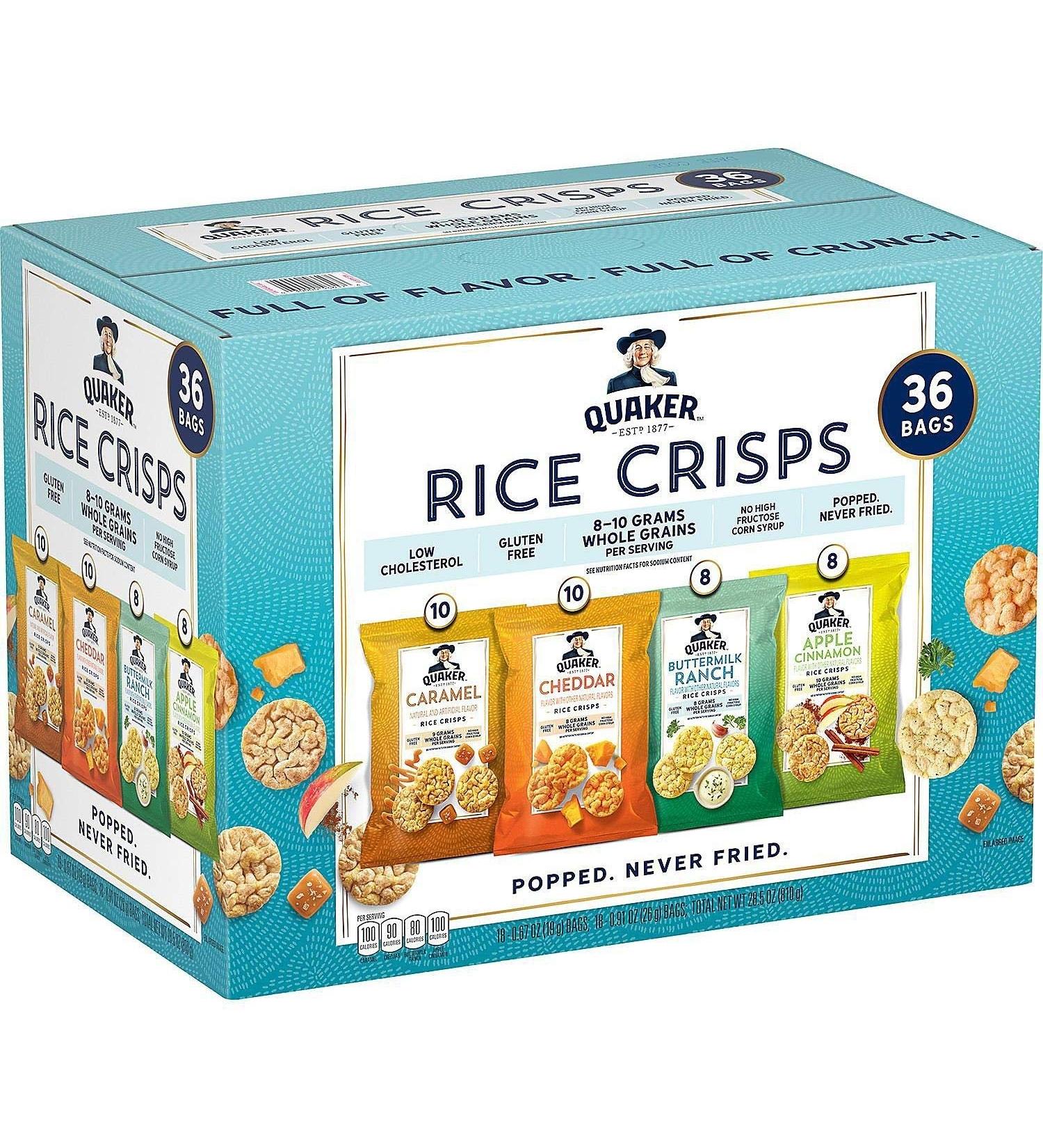 Quaker Rice Crisps Variety Pack - 36 Pack | Crunchy Snack Mix | Gluten-Free & Delicious - Buy Online on GoSupps.com