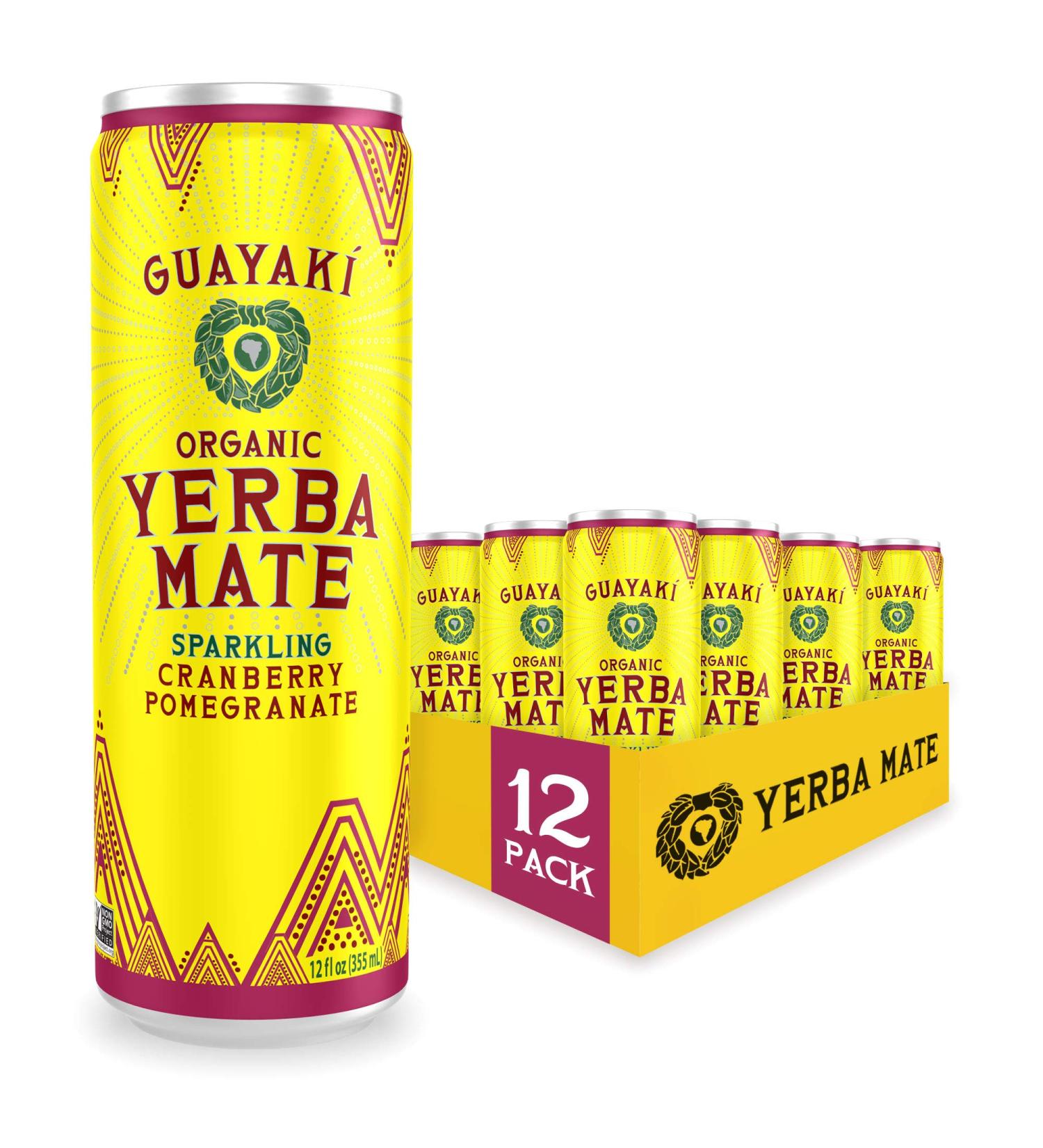 Guayaki Yerba Mate Organic Cranberry Pomegranate Energy Drink - 12oz Cans (Pack of 12) | 80mg Caffeine - Buy Online on GoSupps.com