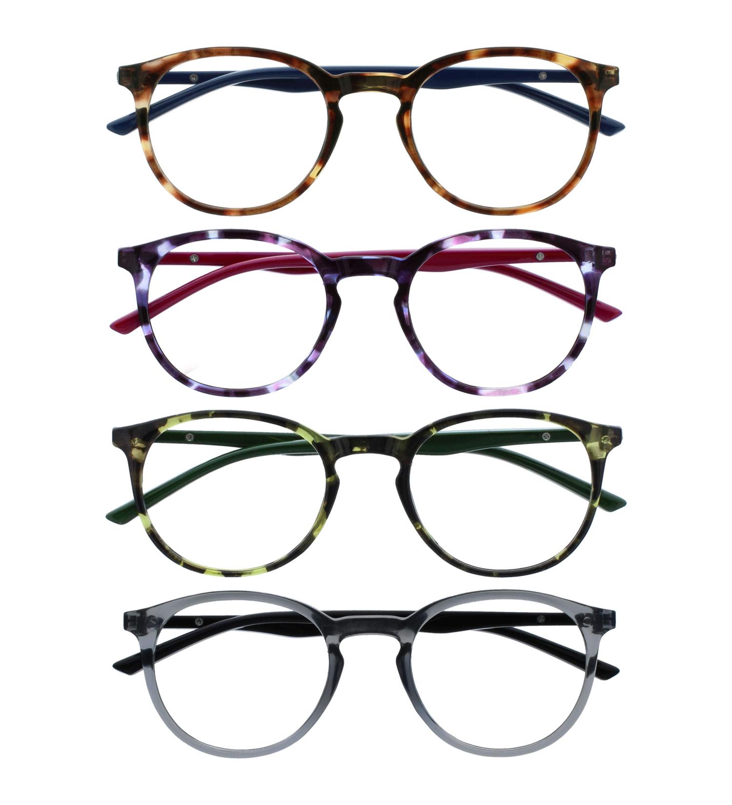 Buy Opulize Met 4-Pack Stylish Reading Glasses for Men & Women - Big Round Black Brown Gray Clear - Feather Hinges +1.50 Diopters - Buy Online on GoSupps.com