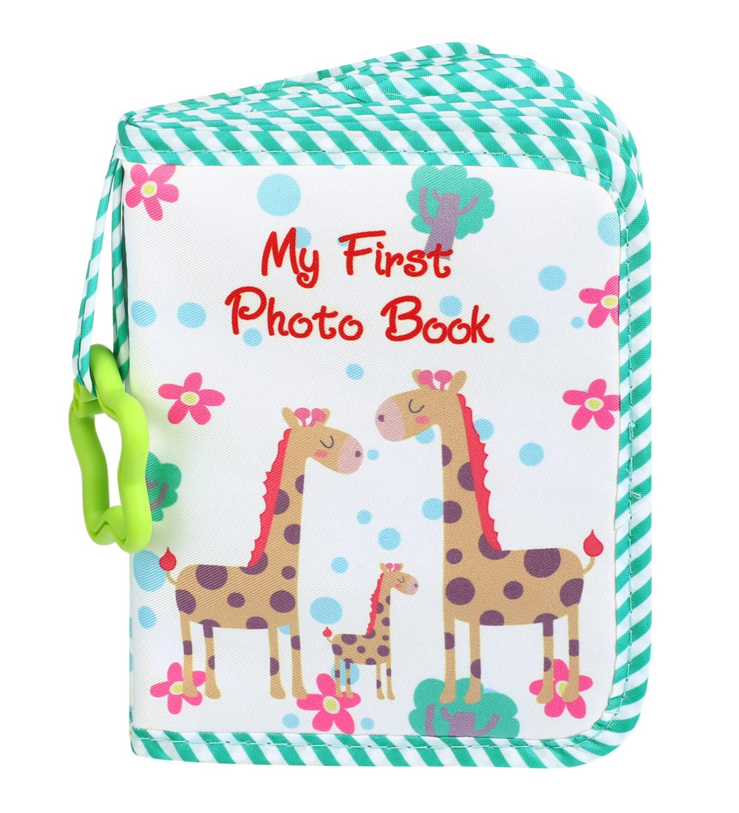 Green Giraffe Baby Photo Album | Soft Cloth First Year Book for Newborns | Family Shower Party Favors - Buy Online on GoSupps.com