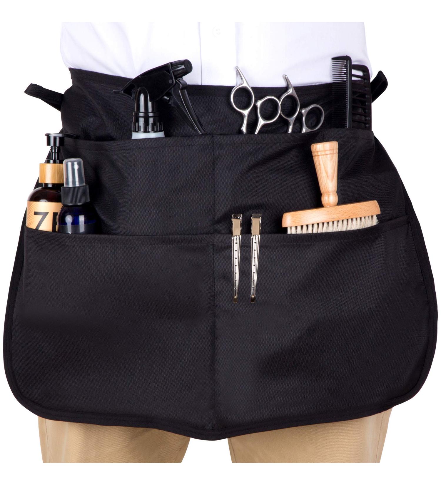 SupplyMaid Waterproof Waist-Length Hair Stylist Apron - 5 Pockets, Bleach-proof, Ideal for Barber, Salon, Cutting and Styling - Cosmetology Black - Buy Online on GoSupps.com