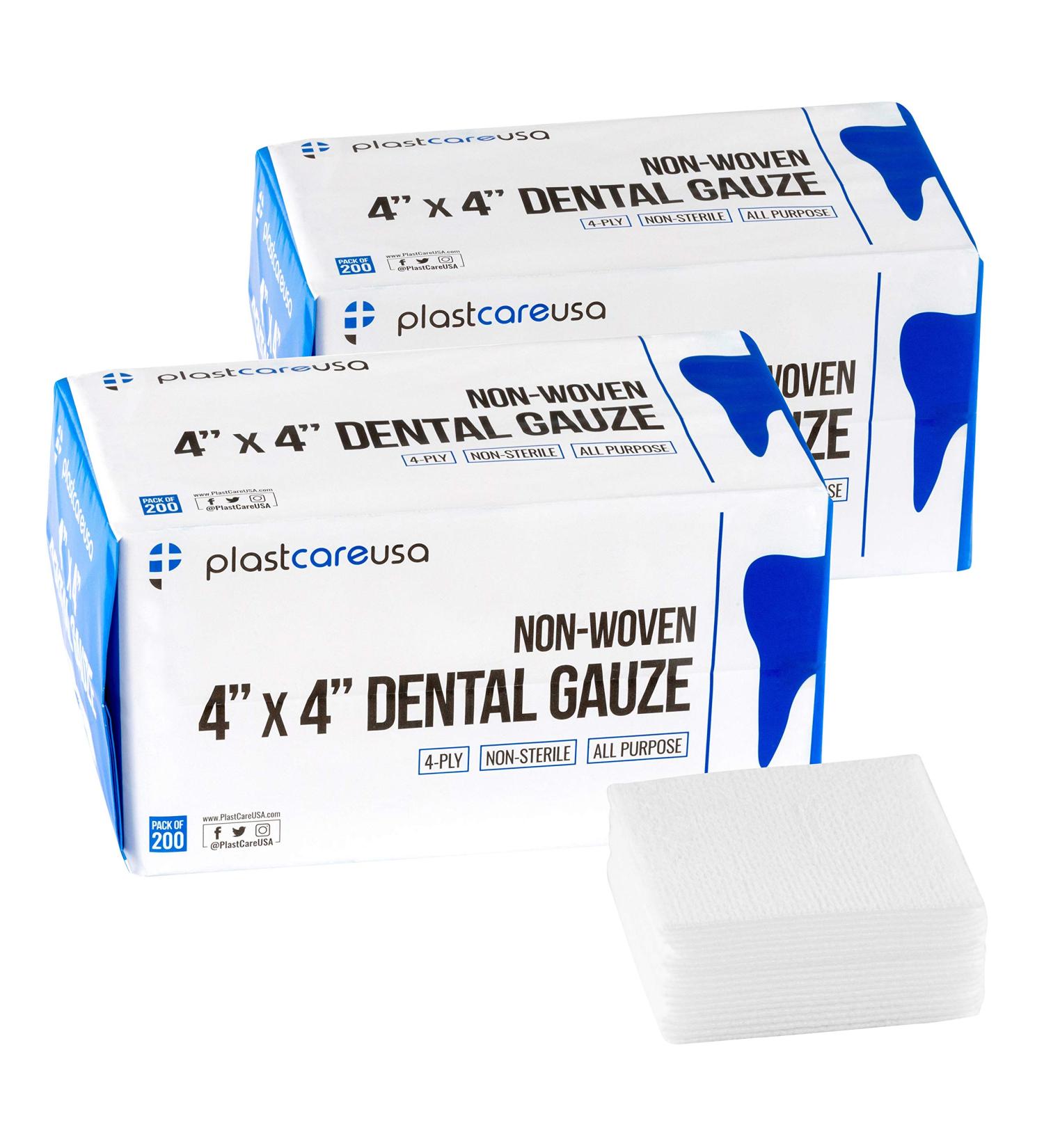 400 Count 4x4 Gauze Pads - Soft 4-Ply Non Woven Sponges - Non Sterile Dental Gauze - Medical Gauze Squares for First Aid & Wound Dressing - 2 Packs of 200 - Buy Online on GoSupps.com