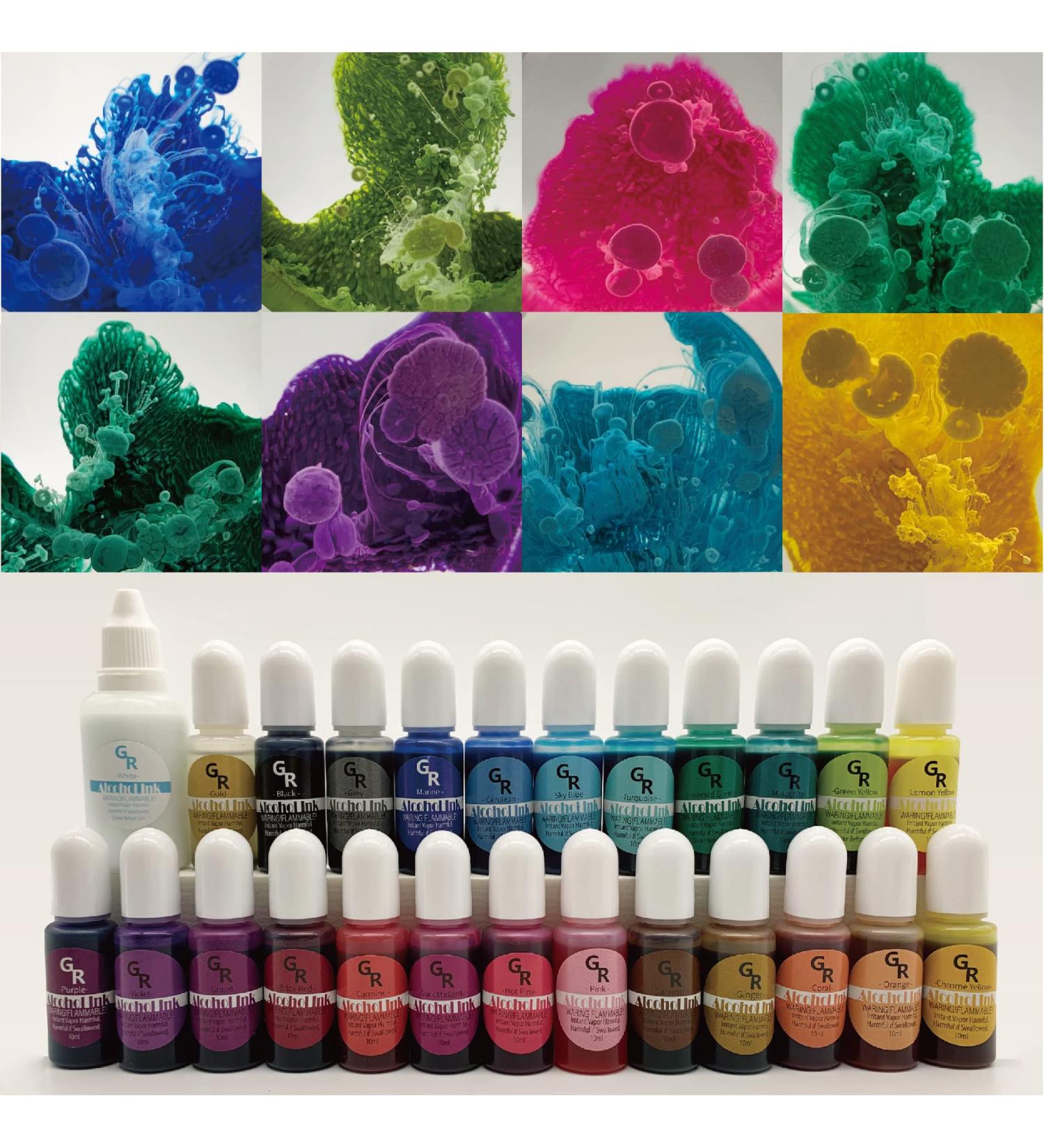 Alcohol Ink Set - 25 Colors Including White and Metallic Gold for Resin Art & Fluid Craft - Buy Online on GoSupps.com