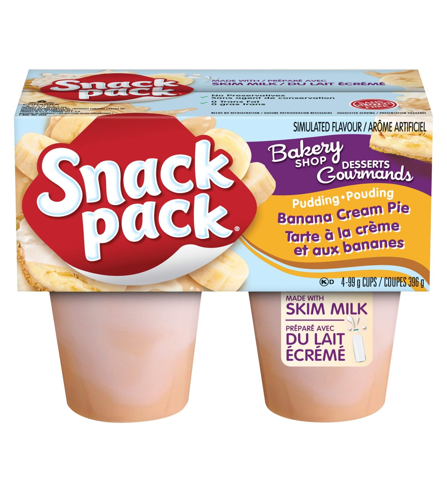 Snack Pack Banana Cream Pie Dessert Pudding 12 x 4-pack 99 gram cups Banana Cream Pie 396 g (Pack of 12) - Buy Online on GoSupps.com