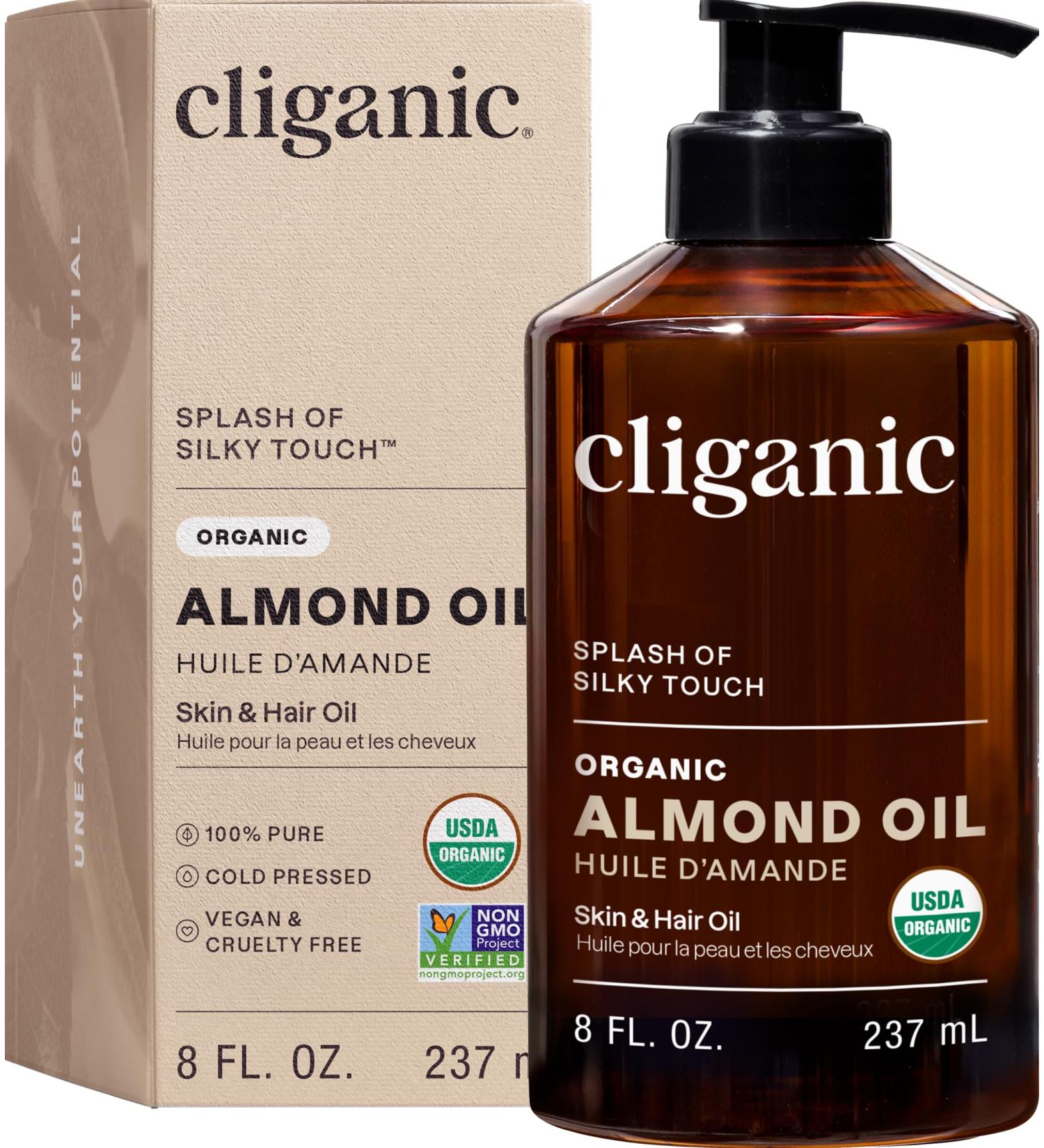 Cliganic Organic Sweet Almond Oil 100% Pure (8oz) - for Skin & Hair Nourishing Carrier Oil for Face & Body 8 Fl Oz (Pack of 1) - Buy Online on GoSupps.com