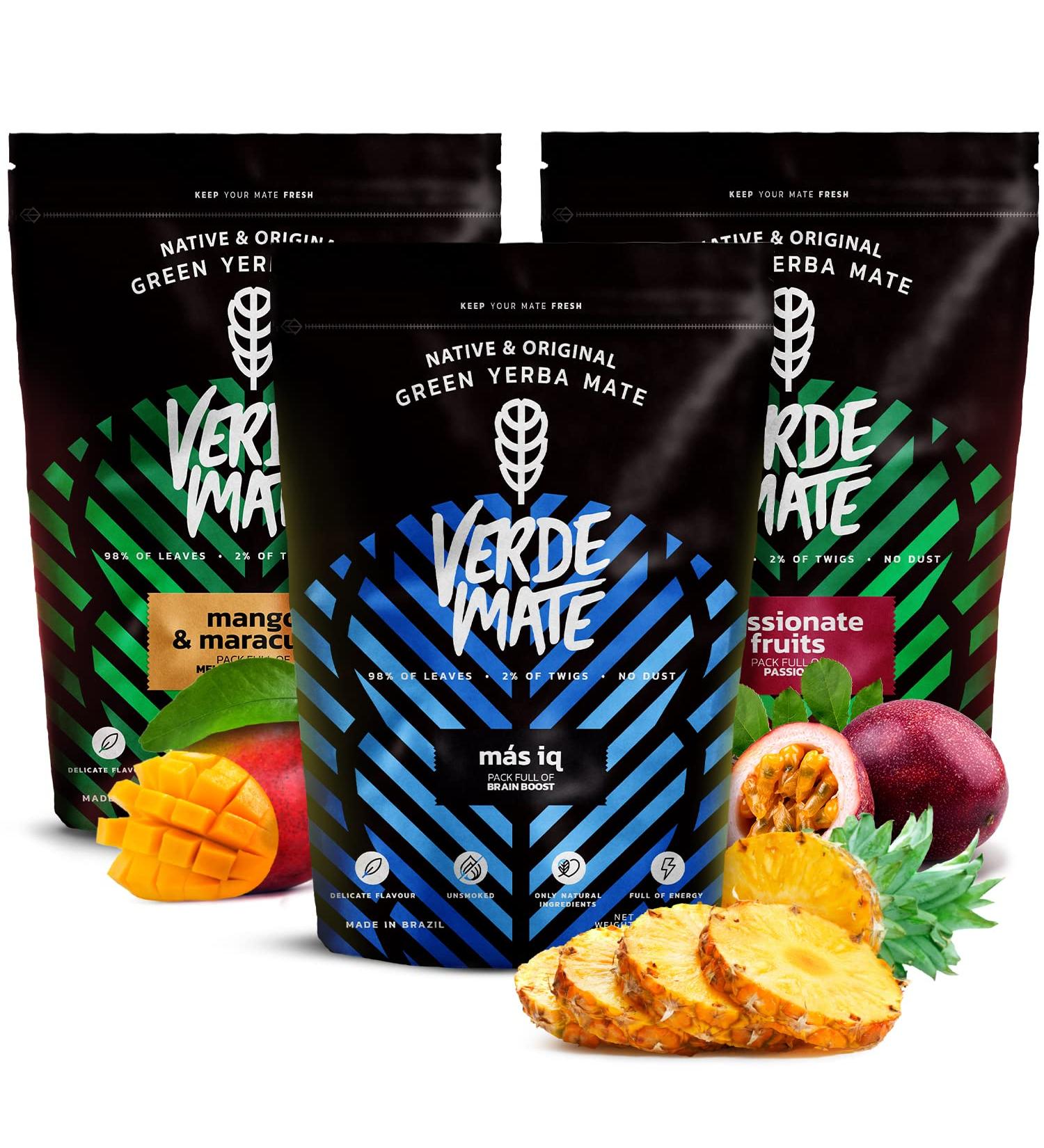 Ensemble de yerba mat fruit | Yerba mat avec fruits | Vert mat mangue verte et maracuya fruits passionn s Mas IQ | Yerba mat br silien vert | 3 x 500 g - Buy Online on GoSupps.com