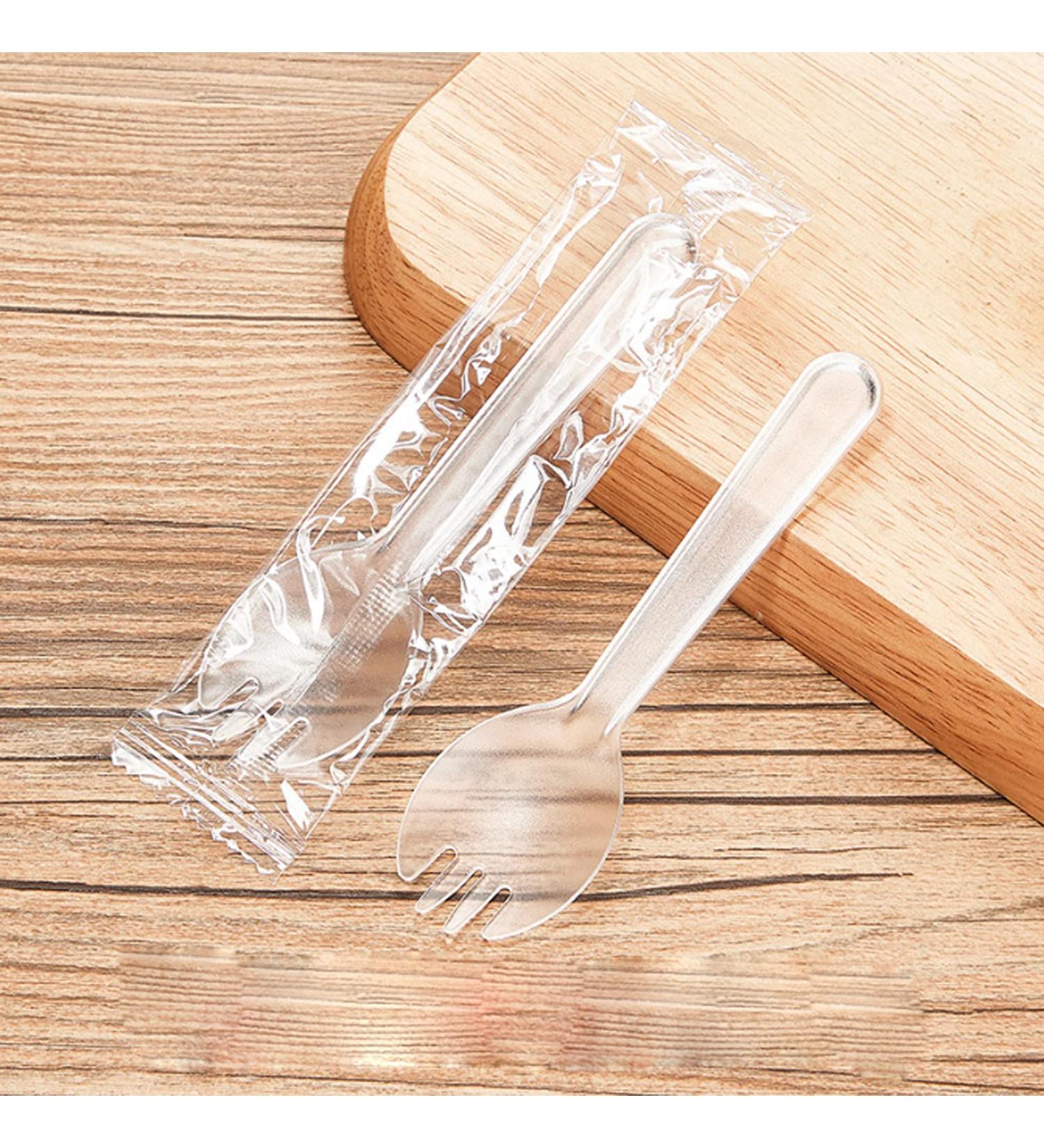 100PCS Eco-Friendly Small Disposable Spork | Durable Clear Plastic Sporks for School Lunch & Parties - Buy Online on GoSupps.com