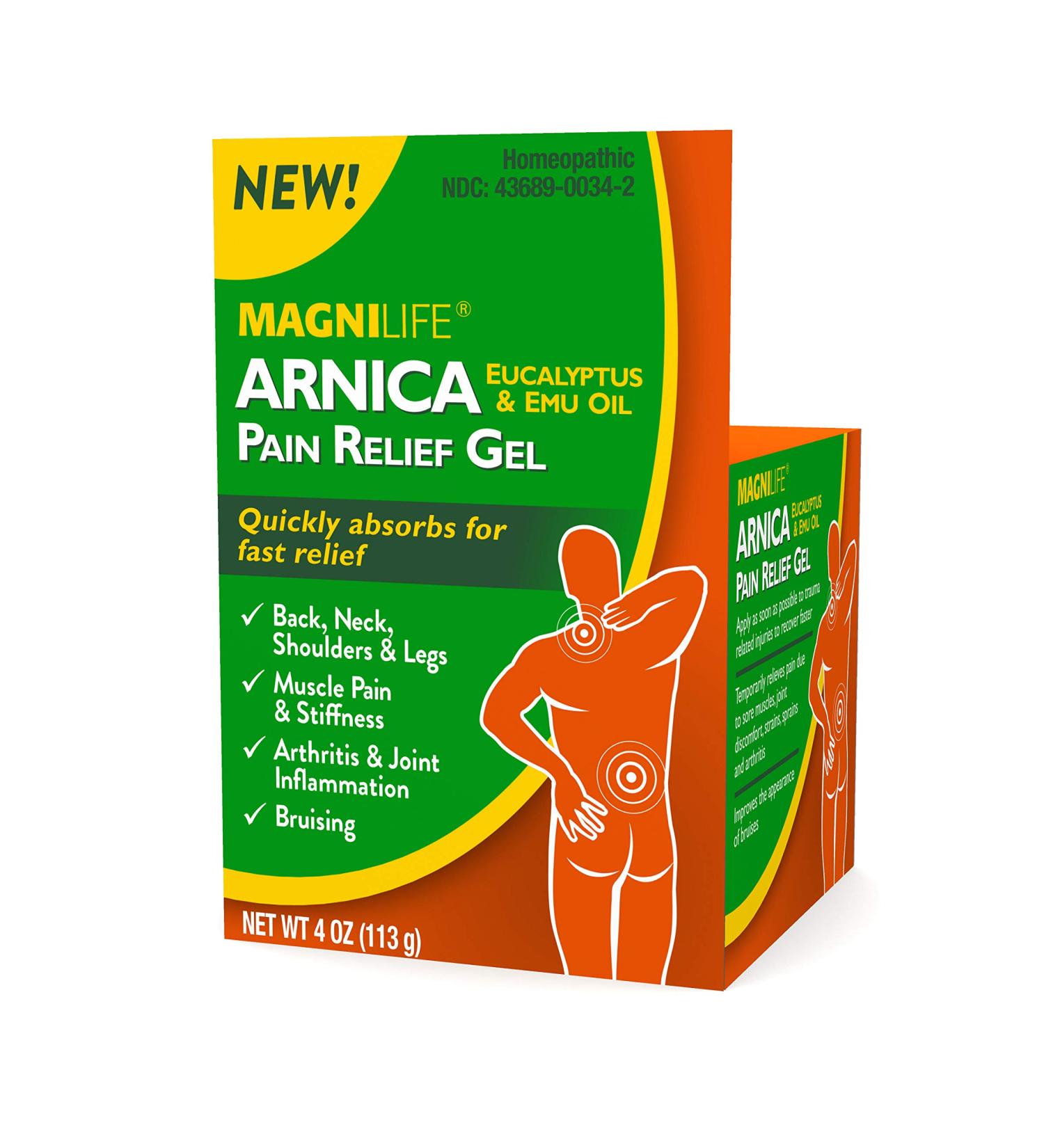 Arnica Pain Relief Gel with Eucalyptus & Emu Oil - Fast Acting Neck & Back Pain Relief - 4oz - Buy Online on GoSupps.com