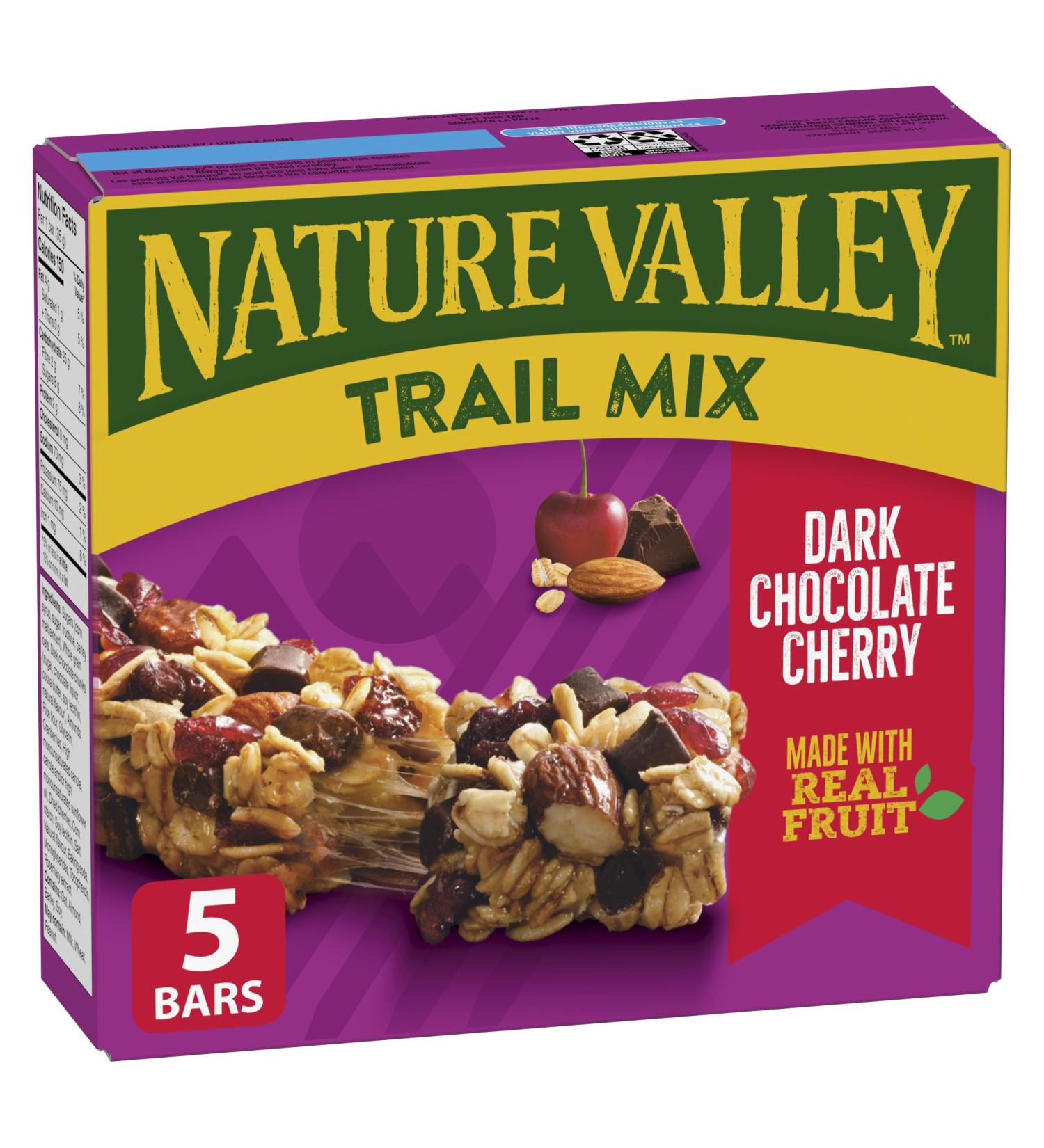 NATURE VALLEY Dark Chocolate Cherry Granola Bars Made with Whole Grains No Artificial Colours No Artificial Flavours Made with Real Fruit Dark Chocolate Chunks Pack of 5 Granola Bars - Buy Online on GoSupps.com