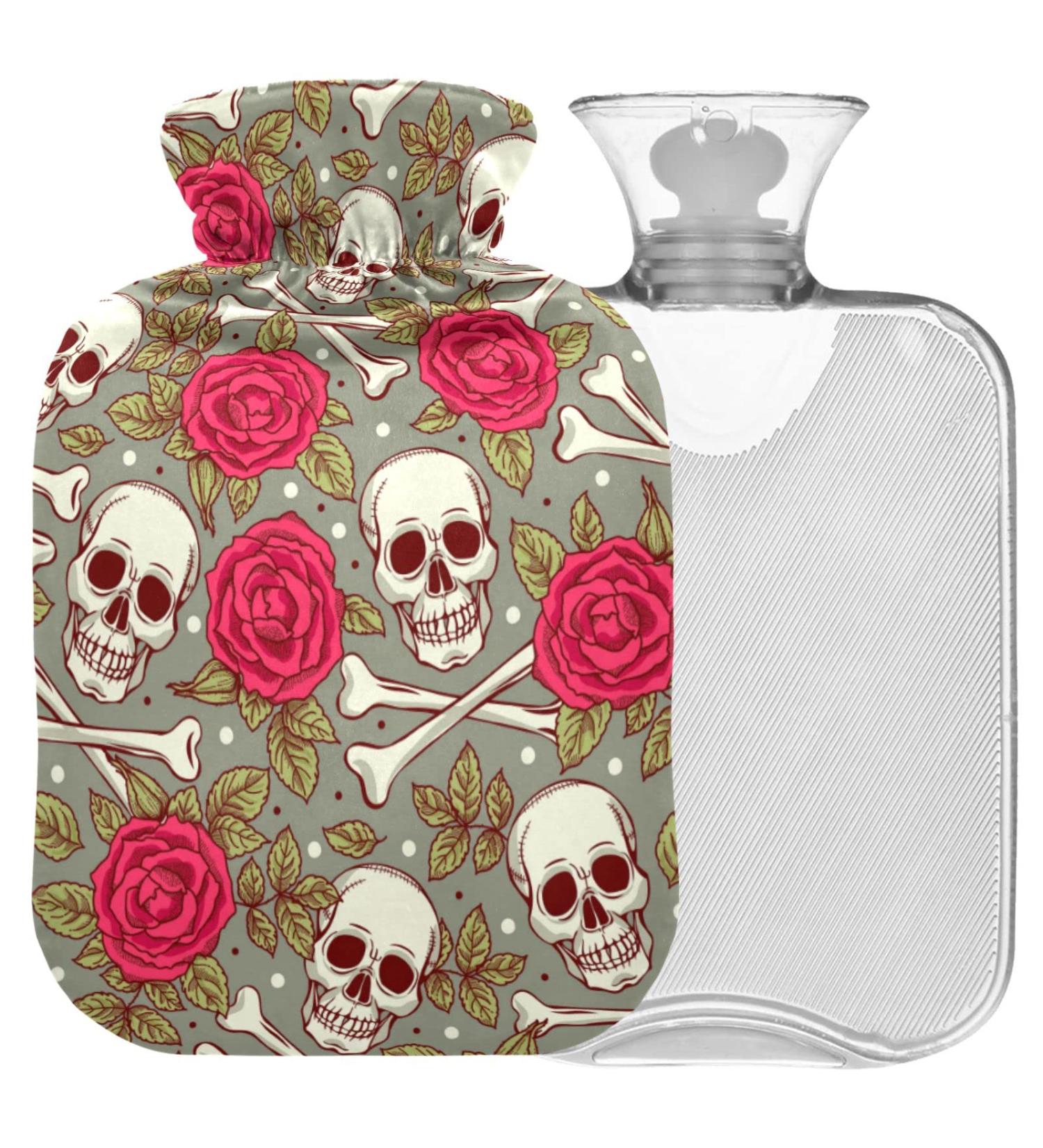 NAANLE Skull Roses Hot Water Bottle - 2L Transparent Heating Bag for Pain Relief & Cold Therapy | Handheld Comfort - Buy Online on GoSupps.com
