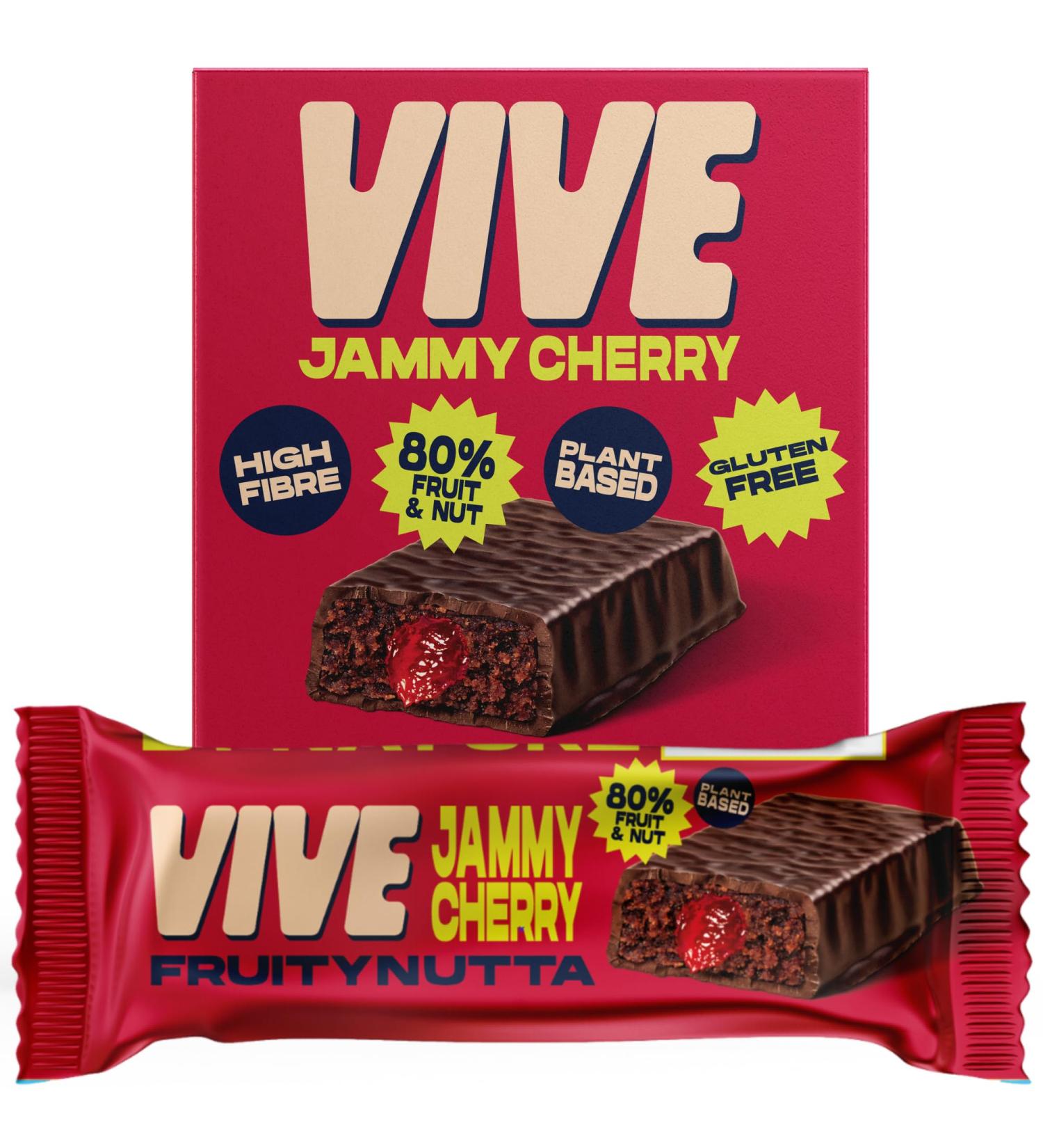 Vive Fruity Nutta Bar - Fruit Jam Filled Vegan Healthy Snack - Gluten Free (20 Pack Jammy Cherry) Jammy Cherry 20 Pack - Buy Online on GoSupps.com