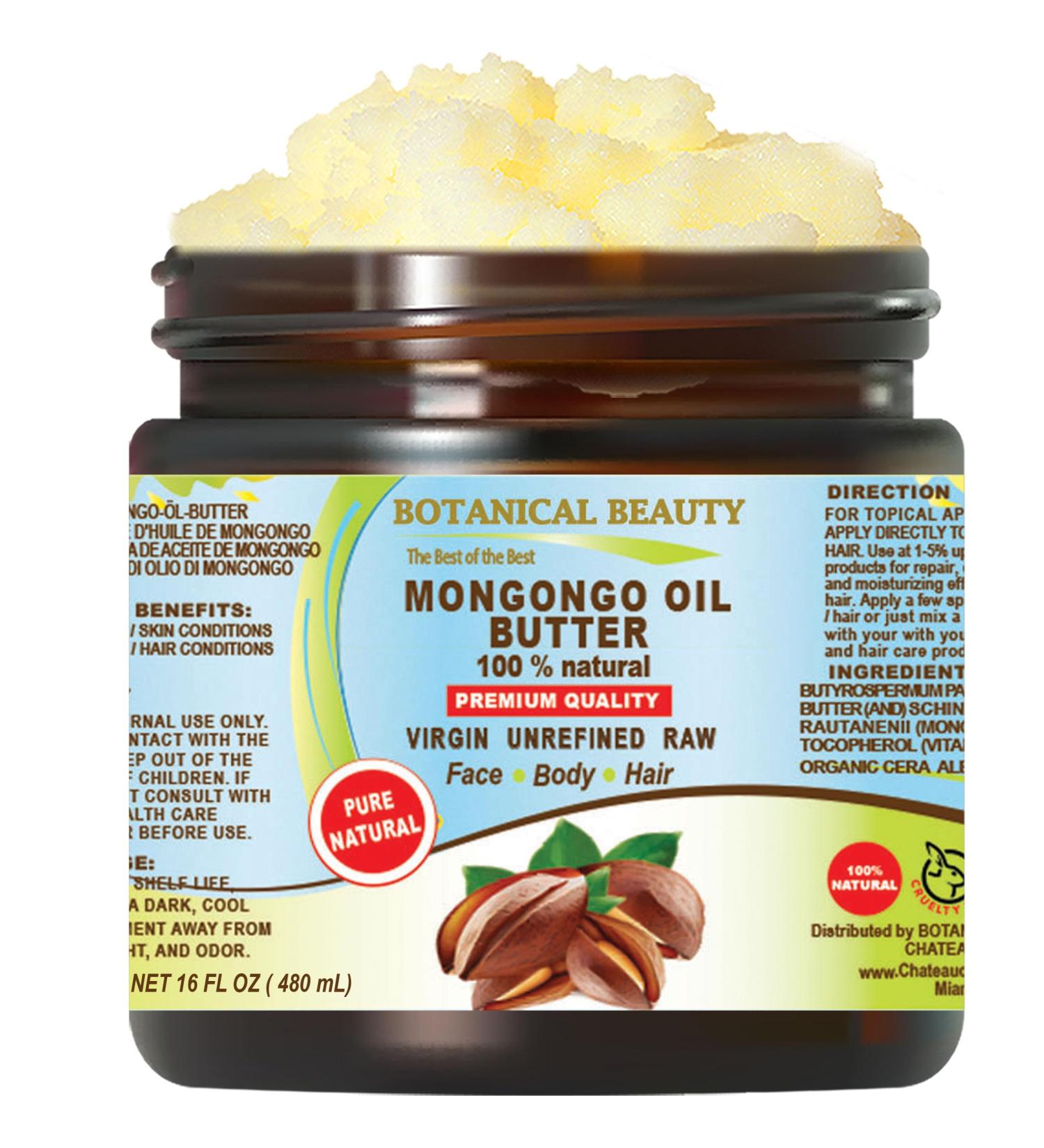 Botanical Beauty MONGONGO OIL BUTTER Manketti 100% Natural Pure Virgin Unrefined Raw for FACE SKIN BODY HAIR NAILS DRY SKIN. Mongongo Oil Shea Nut Butter Vitamin E Beeswax. 16 Fl oz 480 ml
