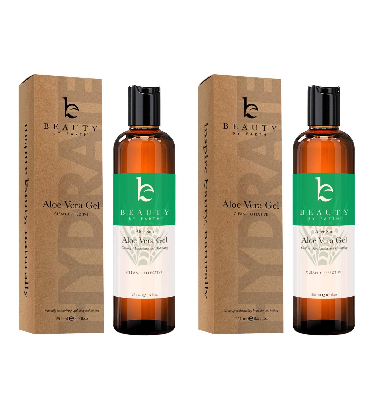 Organic Aloe Vera Gel by Beauty by Earth - Sunburn Relief and Skin Soothing Treatment for Face, Hair, and Body - Buy Online on GoSupps.com