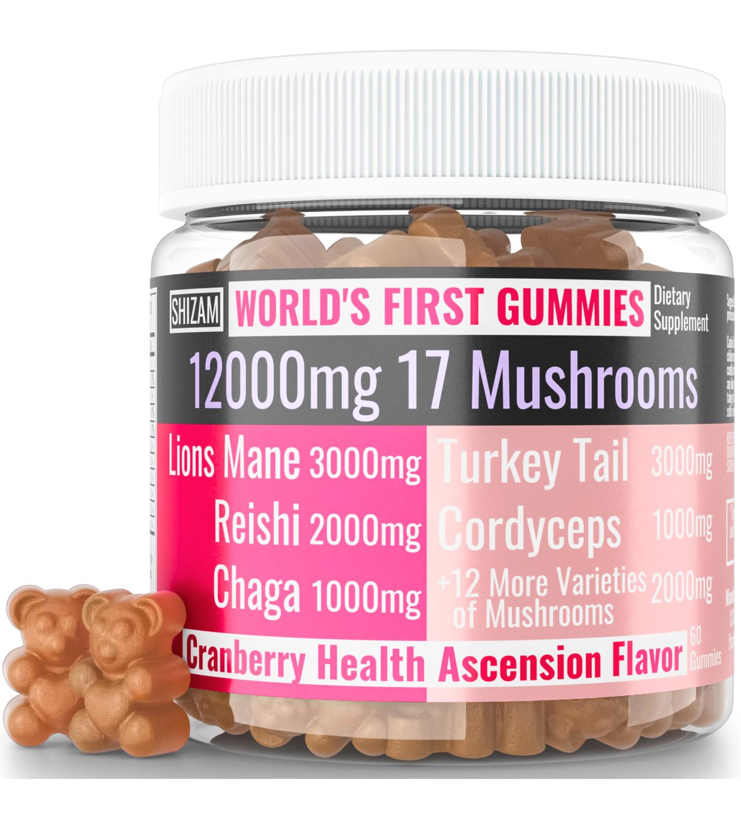 SHIZAM Brand Super-Food 17 Blend Mushroom Complex Gummies for Adults Chaga Lions Mane Cordyceps Reishi Lion's Mane Turkeytail Turkey Tail  Better Daily Supplement Alt for Capsules & Powder Vitamins 10 - Buy Online on GoSupps.com