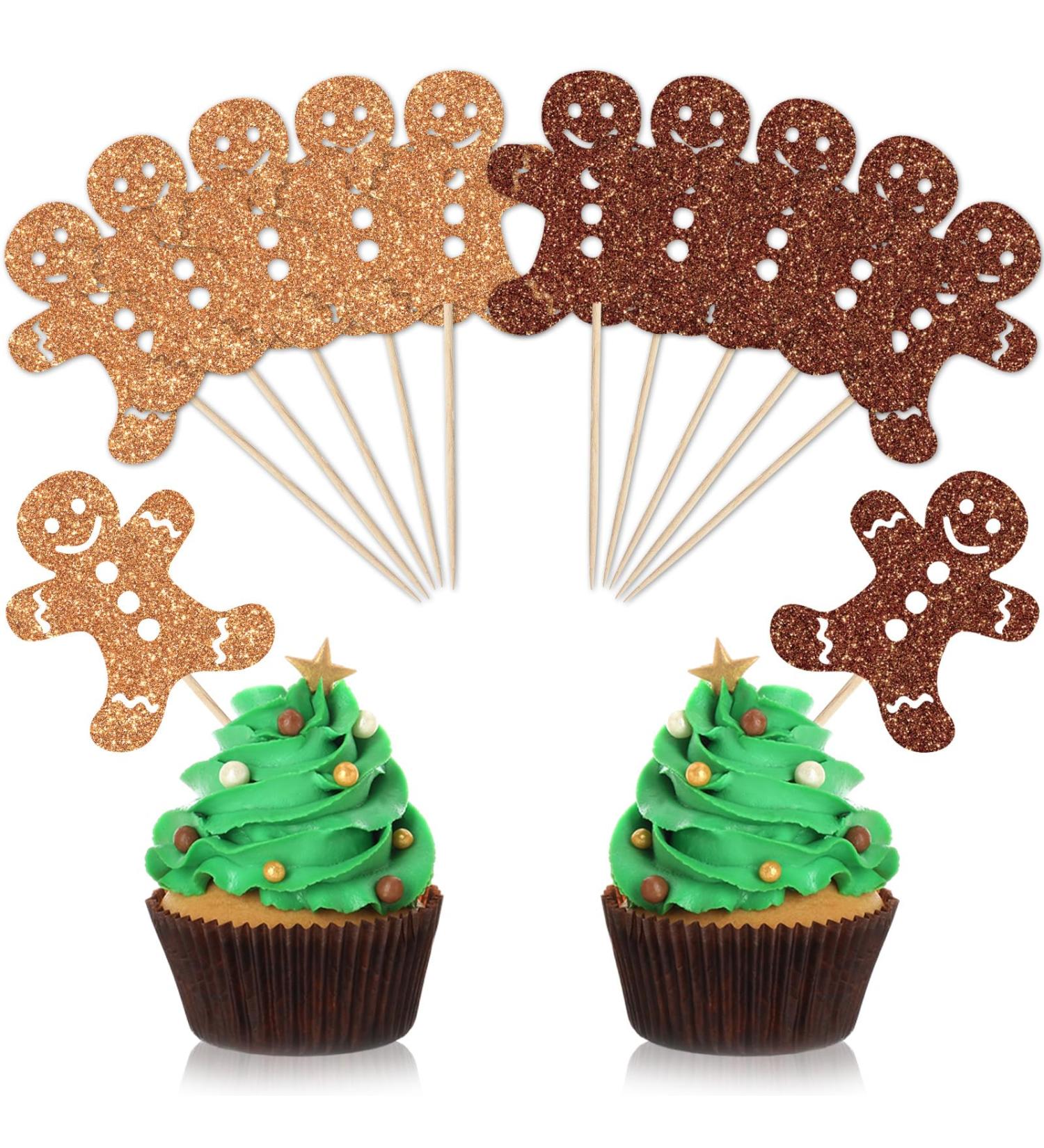Whaline 48Pcs Christmas Cupcake Topper Glitter Brown Gingerbread Man Cupcake Picks Holiday Food Picks for Xmas Winter Cake Decoration - Buy Online on GoSupps.com