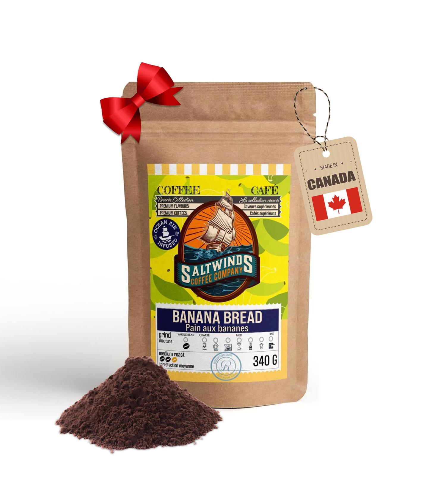Banana Bread Ground Coffee by Saltwinds Coffee Company (340g) | Medium Roast Coffee Ground 100% Arabica Low Acid Coffee | Delicious Flavoured Coffee Freshly Roasted in the Maritimes Banana Bread (Ground) 340 g (Pack of 1) - Buy Online on GoSupps.com