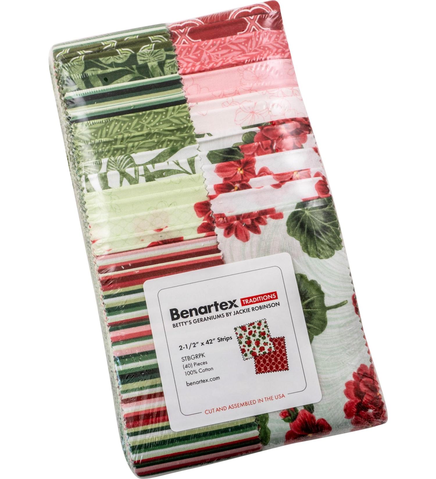 Jackie Robinson Betty's Geraniums Strip-Pies 40 2.5-inch Strips Jelly Roll Benartex