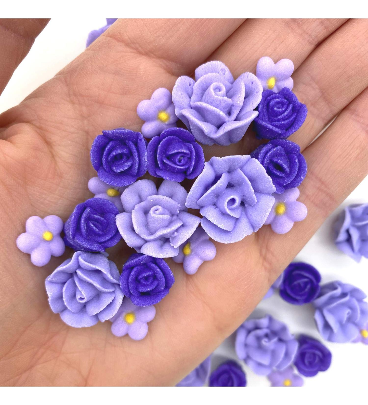 Violet Icing Flowers 30 Count Pack - Small Purple Edible Roses & Lavender Sprinkles by Simply Sucr - Buy Online on GoSupps.com