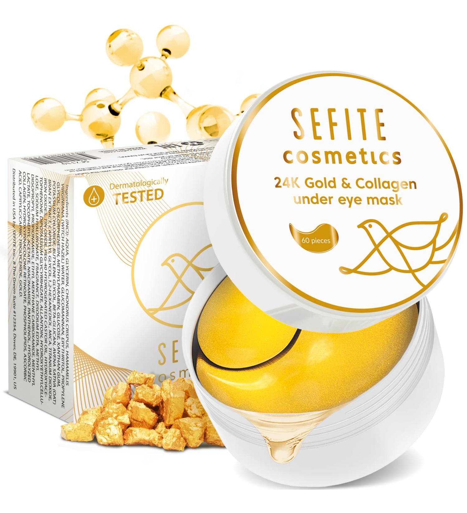 SEFITE 24k Gold Eye Mask 60 pcs - Collagen Under Eye Patches for Dark Circles, Puffy Eyes, Wrinkles & Bags - Korean Gel Eye Pads for Men and Women - Buy Online on GoSupps.com