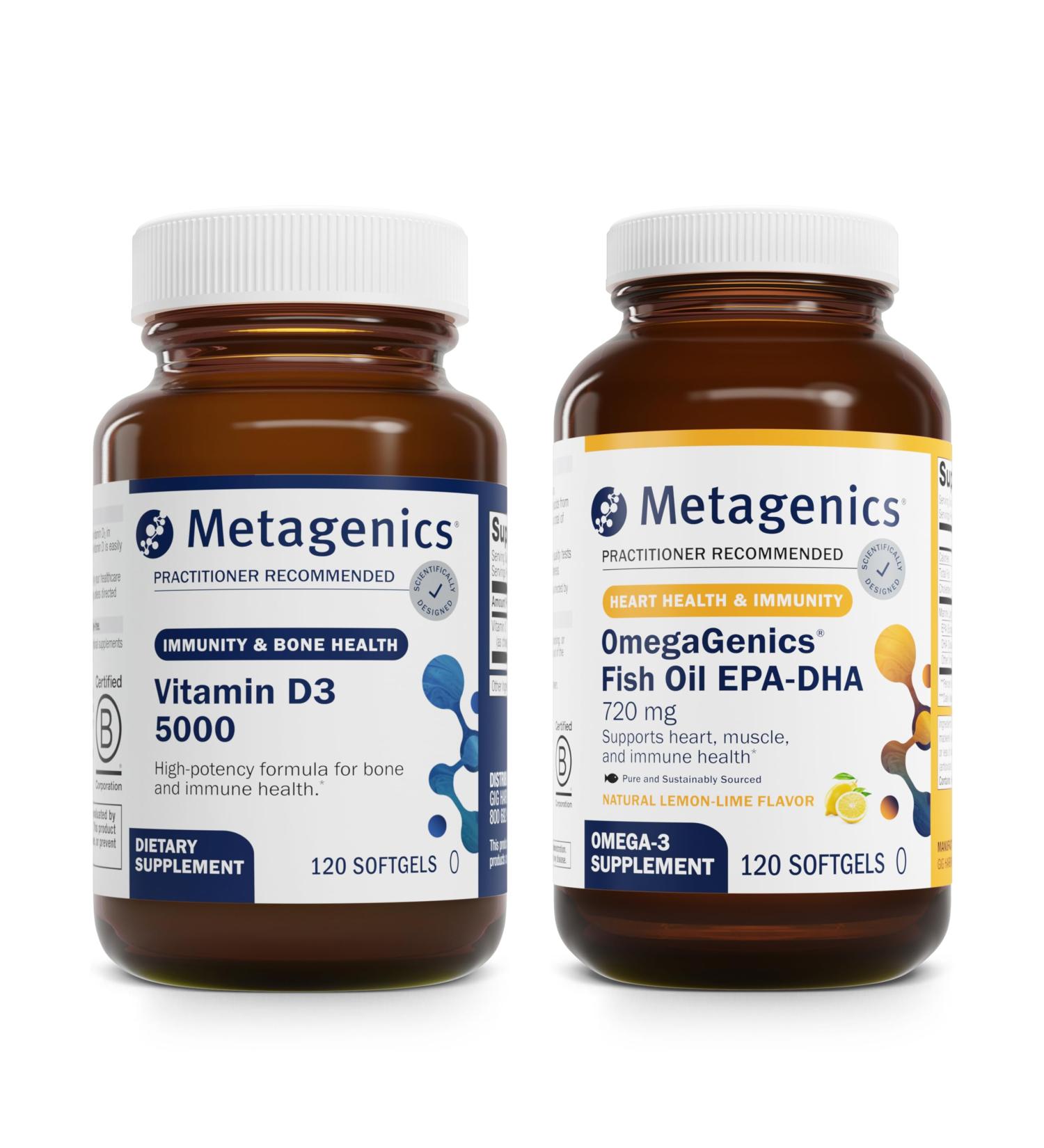 Metagenics Bundle - D3 5000 & EPA-DHA 720-120 Softgels of D3 5000 for Immune Support Bone & Heart Health* - 120 Softgels of EPA-DHA 720 for Heart Musculoskeletal & Immune System Health* - Buy Online on GoSupps.com