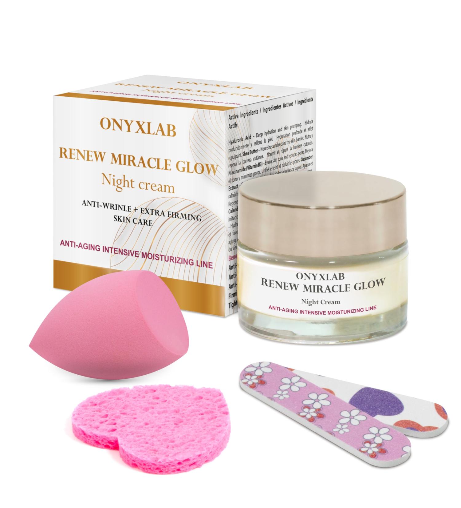  ONYXLAB Renew Miracle Glow Night Face Cream 40+ Anti-Aging Regenerating Moisturizes Reduces Wrinkles Hyaluronic Acid Niacinamide Organic Rosehip Shea Butter with 3 Gifts ONYXLAB 50ml Made in - Buy Online on GoSupps.com