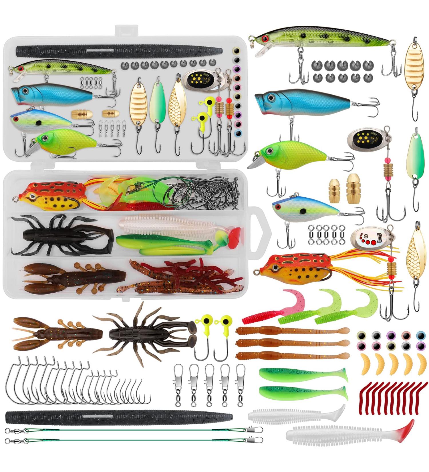 TRUSCEND 94Pcs Fishing Lures Kit - Minnow, Crankbait, Popper, Frog, Worm, Grub, Spoon, Spinner Bait - Includes Hooks, Sinker, Swivel Leader - Fishing Accessories for Economical Fishing - Buy Online on GoSupps.com