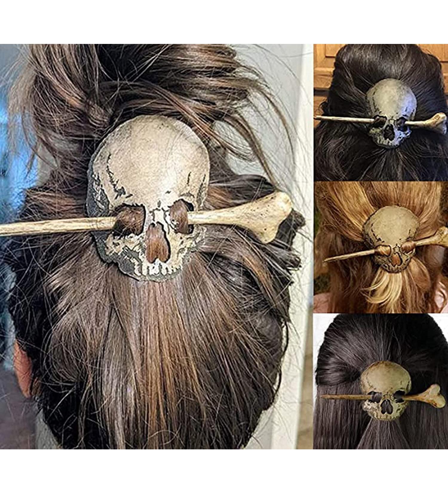 2022 New Halloween Skeleton Hair Clips Halloween Skull Hair Pin Stick Slide with Faux Retro Skull Hairpin Hair Accessories Creative Halloween Jewelry - Buy Online on GoSupps.com