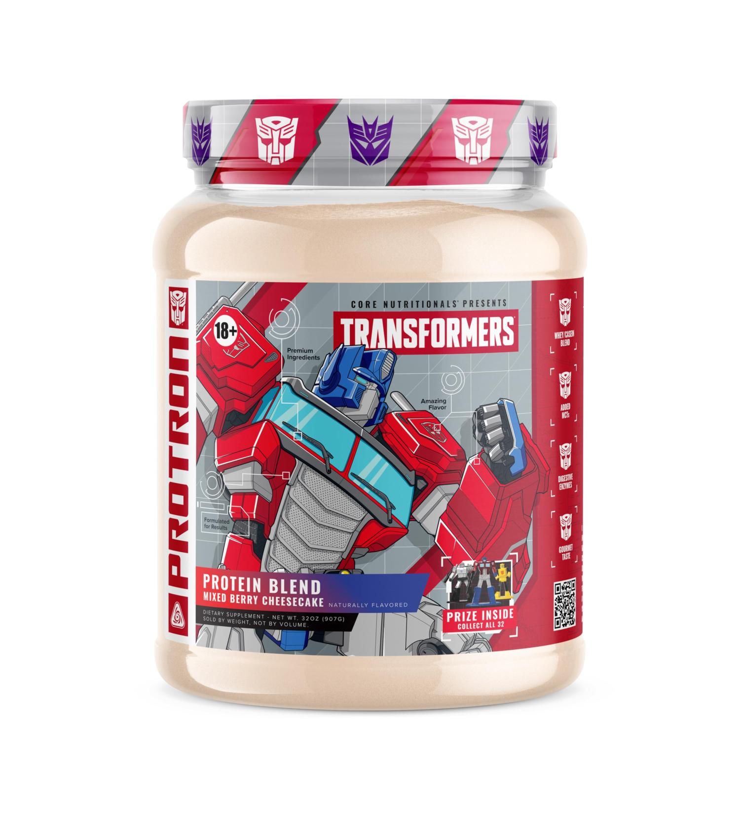 Core Nutritionals Transformers Protron Protein | Whey + Casein Blend | MCTs & Digestive Enzymes | 25g Protein | Free Prize Inside - Optimus Prime | 2 Pound (Mixed Berry Cheesecake) Mixed Berry Cheesecake 2 Pound (Pack of 1) - Buy Online on GoSupps.com